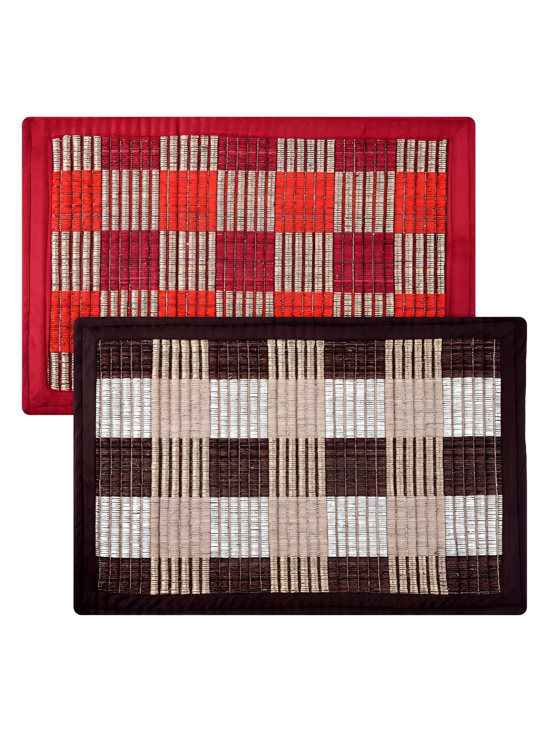 

Kuber Industries 2 Pieces Maroon & Brown Woven Design Reversible Doormats