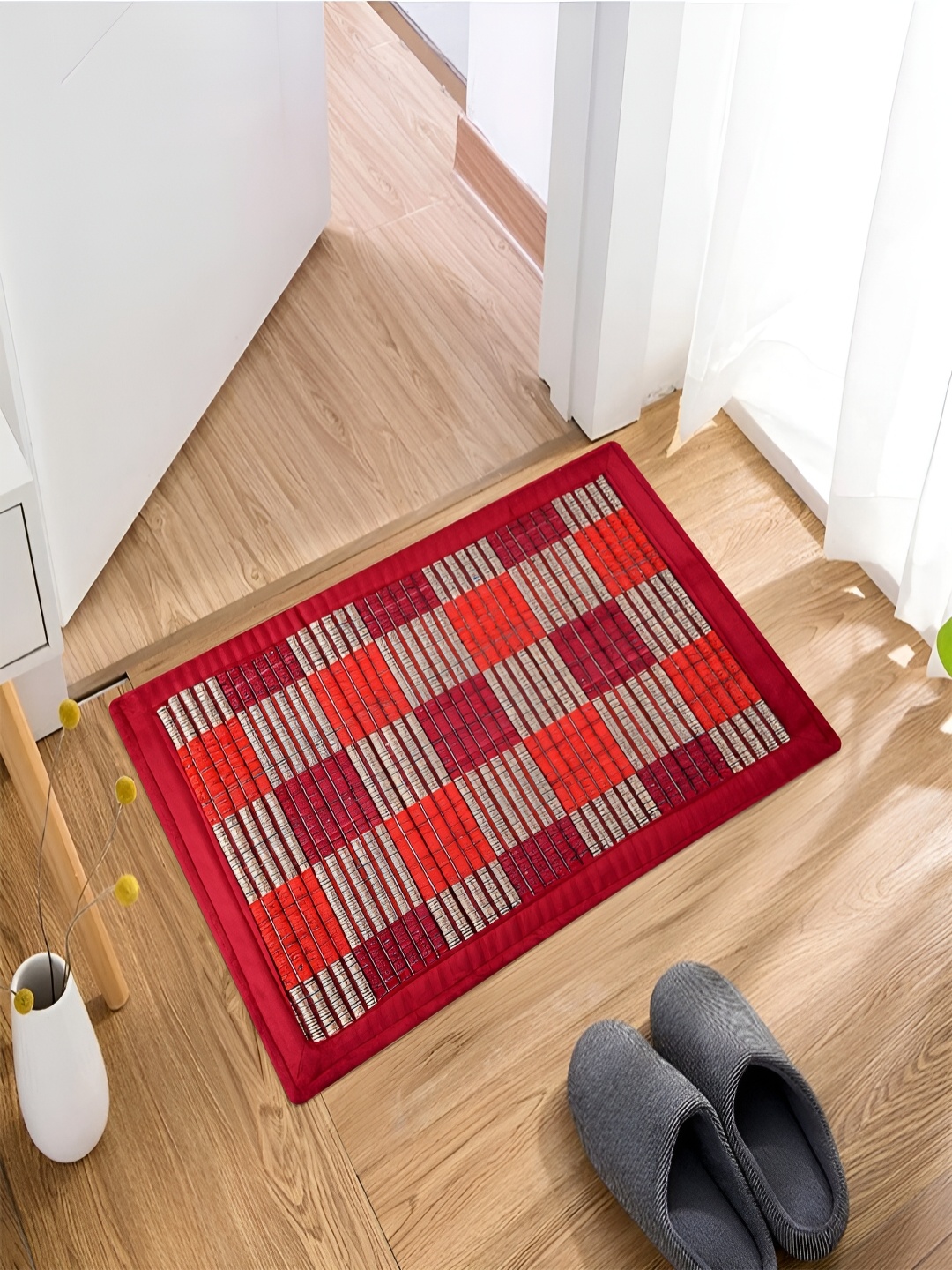 

Kuber Industries Maroon & Grey Woven Design Reversible Doormats