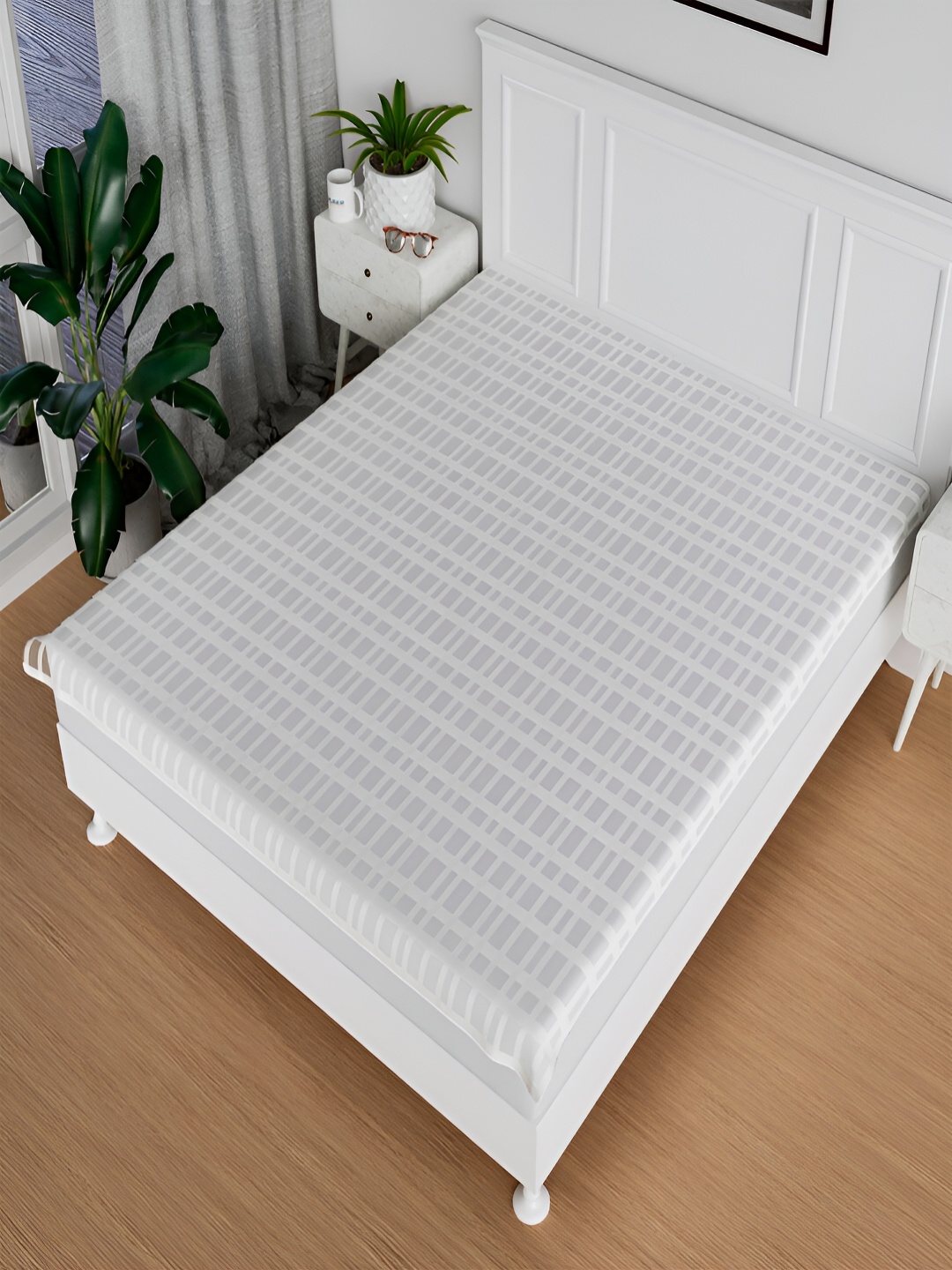 

Kuber Industries Grey Water Resistant Double Bed Mattress Protector, White