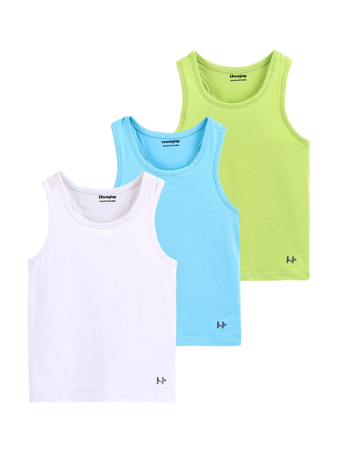 

Honeyhap Boys Pack Of 3 Round Neck Innerwear Vests, Blue