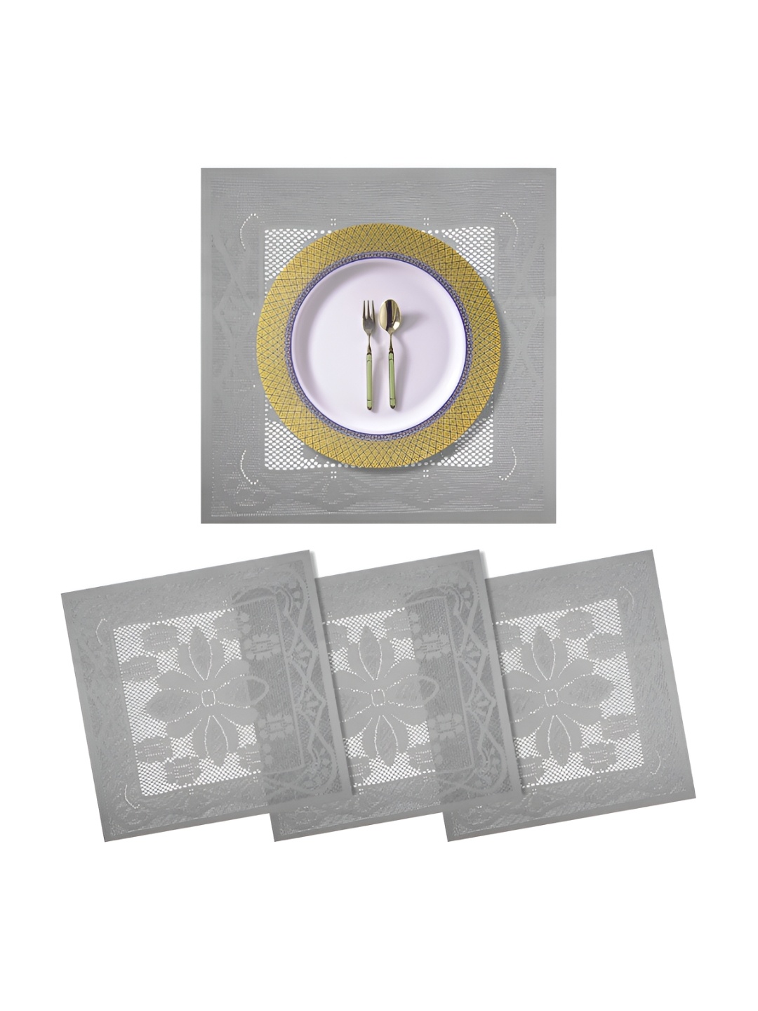 

Kuber Industries White 4 Pieces Floral Cotton Square Table Placemats