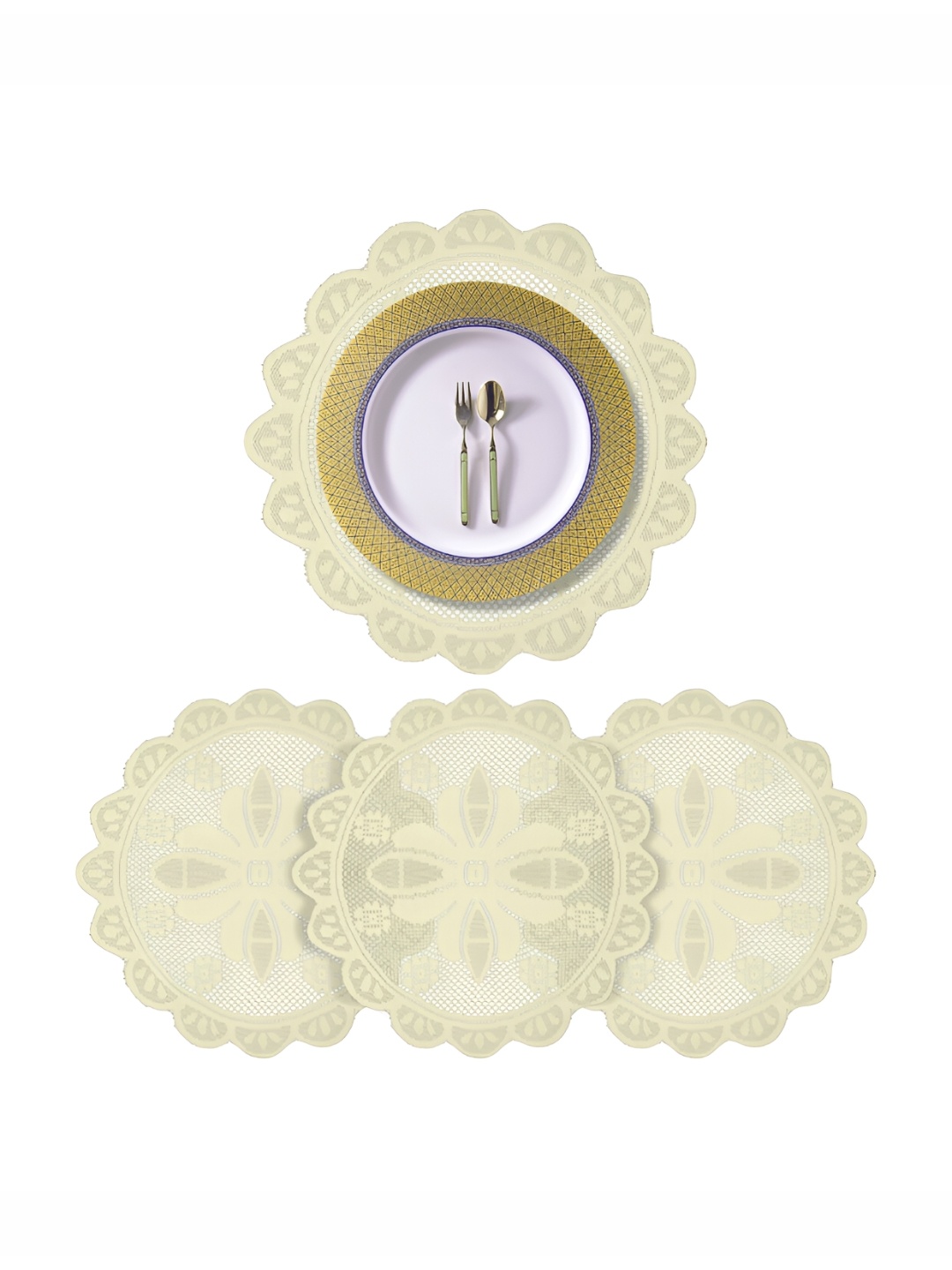 

Kuber Industries Cream 4 Pieces Floral Cotton Round Table Placemats