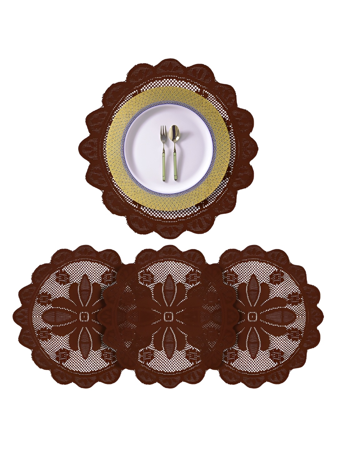 

Kuber Industries Maroon 4 Pieces Floral Cotton Round Table Placemats