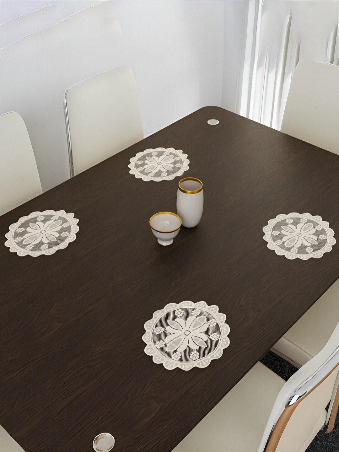 

Kuber Industries Cream 4 Pieces Floral Cotton Round Table Placemats