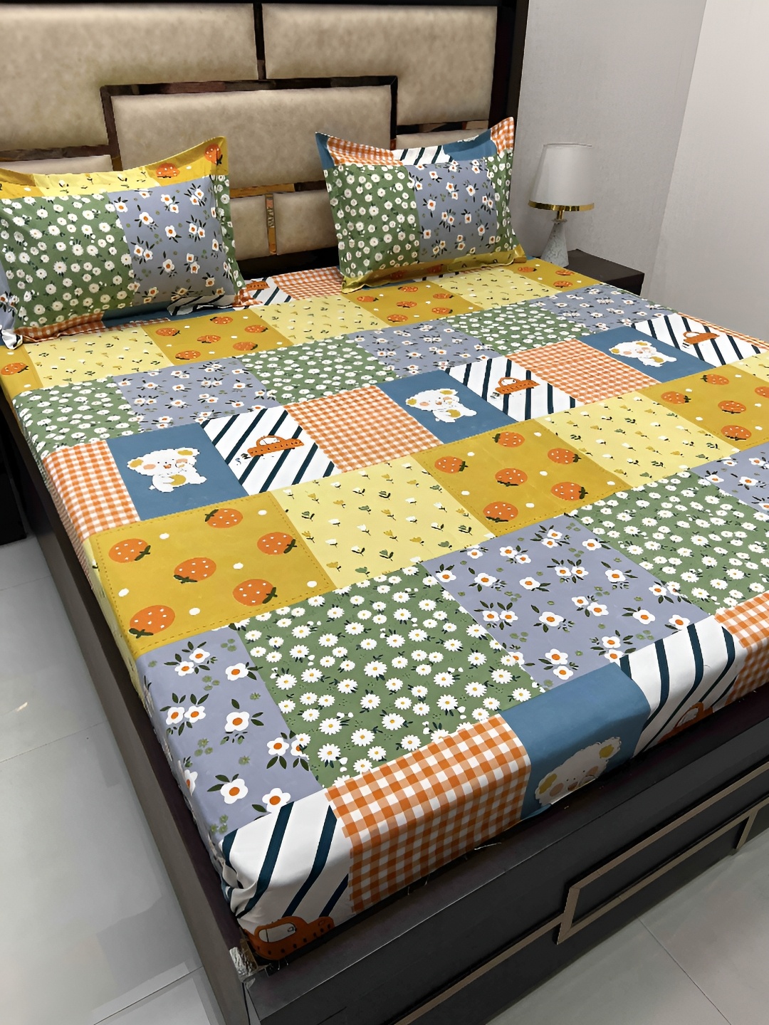 

Pure Decor White & Blue Floral Cotton 300 TC Queen Bedsheet with 2 Pillow Covers
