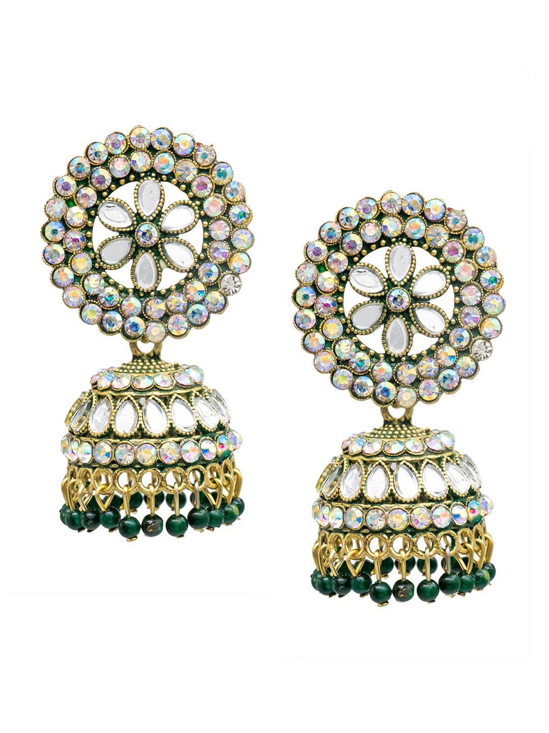 

Shining Jewel - By Shivansh Gold-Plated Cubic Zirconia Studded Contemporary Jhumkas