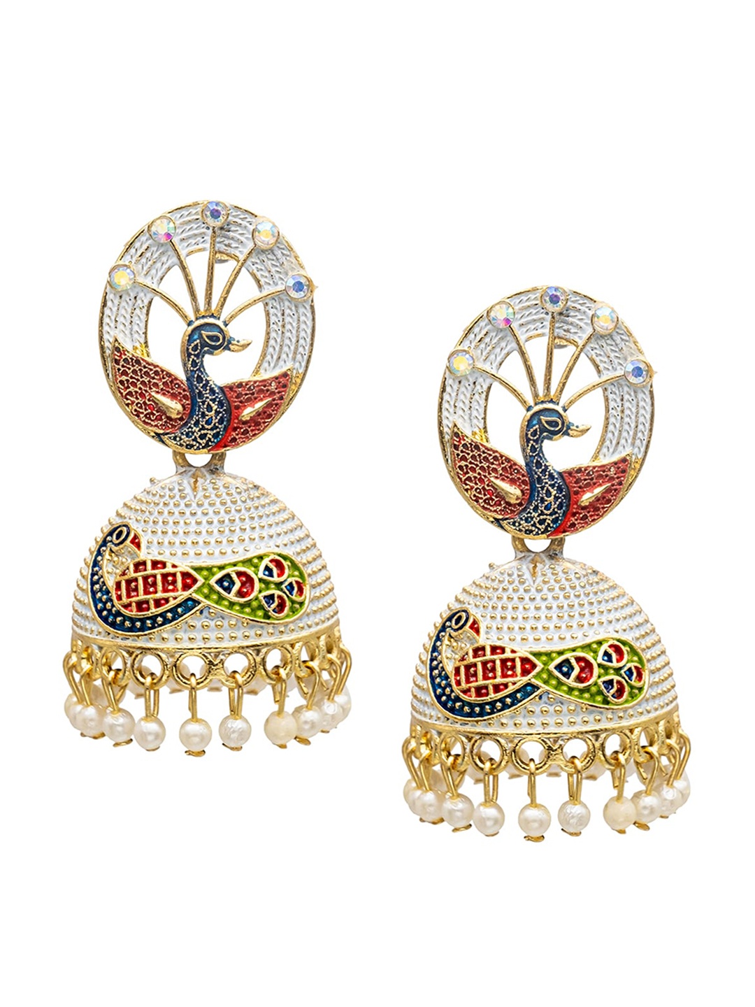 

Shining Jewel - By Shivansh Gold-Plated Cubic Zirconia Studded Contemporary Jhumkas