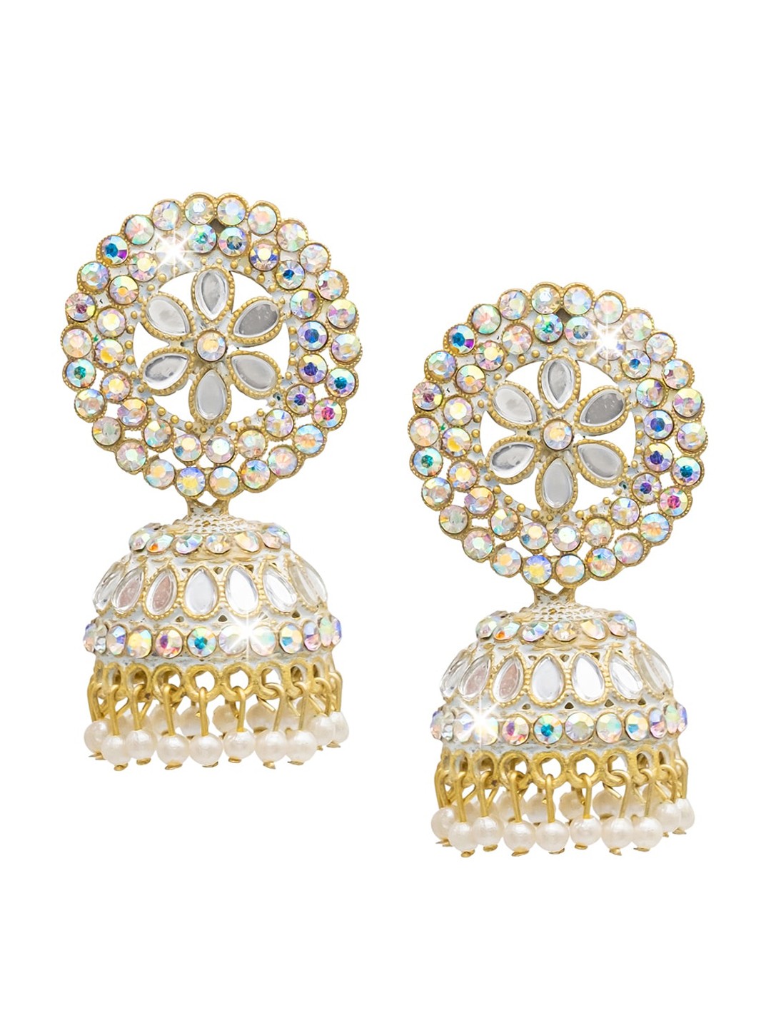 

Shining Jewel - By Shivansh Gold-Plated Cubic Zirconia Studded Contemporary Jhumkas