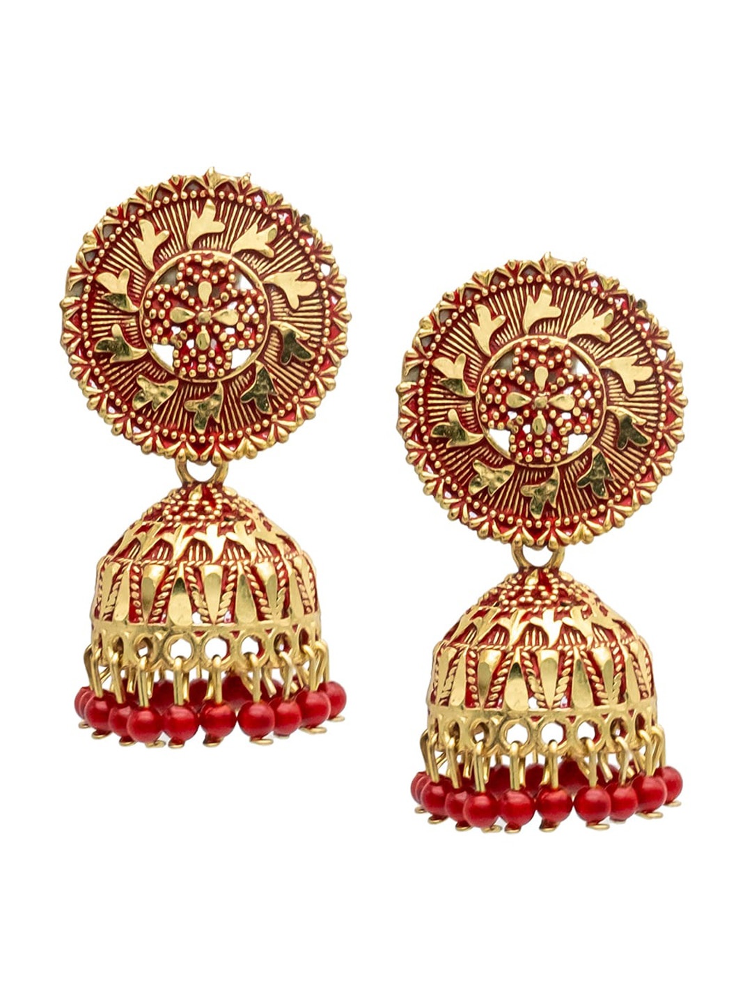 

Shining Jewel - By Shivansh Gold-Plated Cubic Zirconia Studded Contemporary Jhumkas