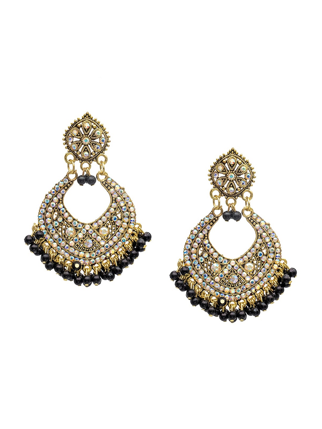 

Shining Jewel - By Shivansh Gold-Plated Cubic Zirconia Studded Contemporary Chandbalis