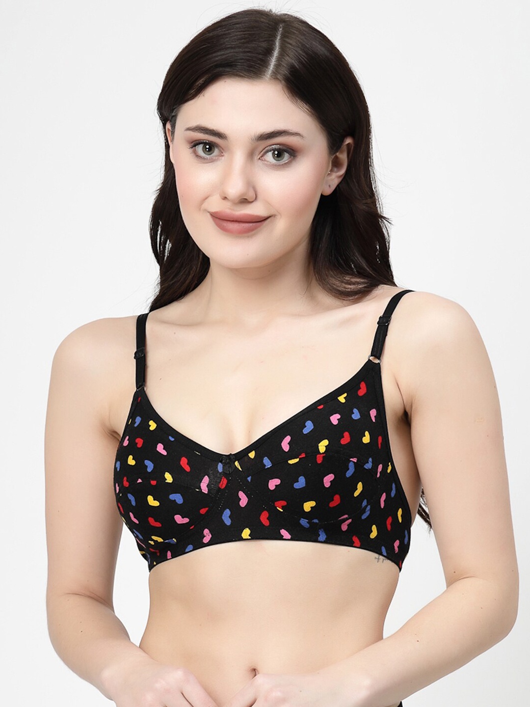 

Docare Conversational Printed Full Coverage Non Padded Minimizer Bra- All Day Comfort, Black