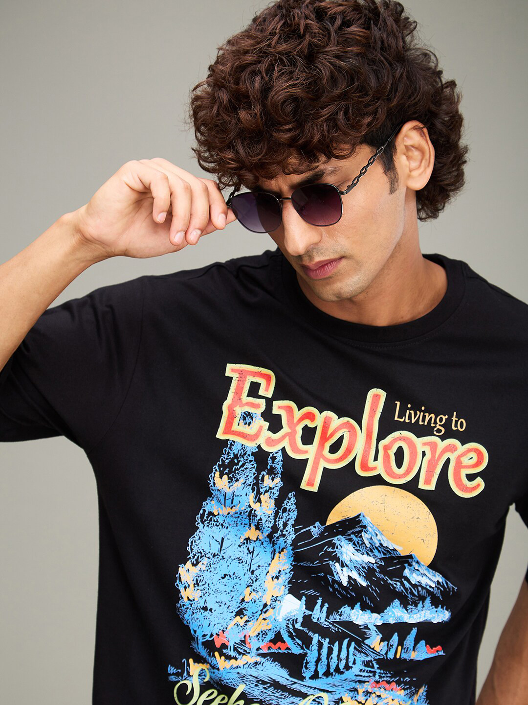 

The Roadster Lifestyle Co Graphic Printed Cotton Oversized-Fit T-Shirt, Black