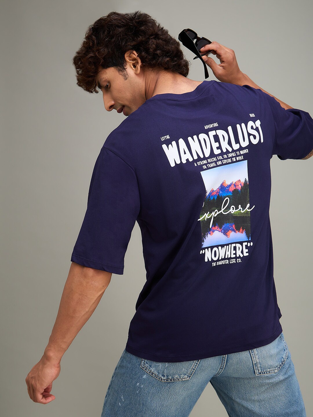 

The Roadster Lifestyle Co Typography Printed Cotton Oversized Tshirts, Navy blue