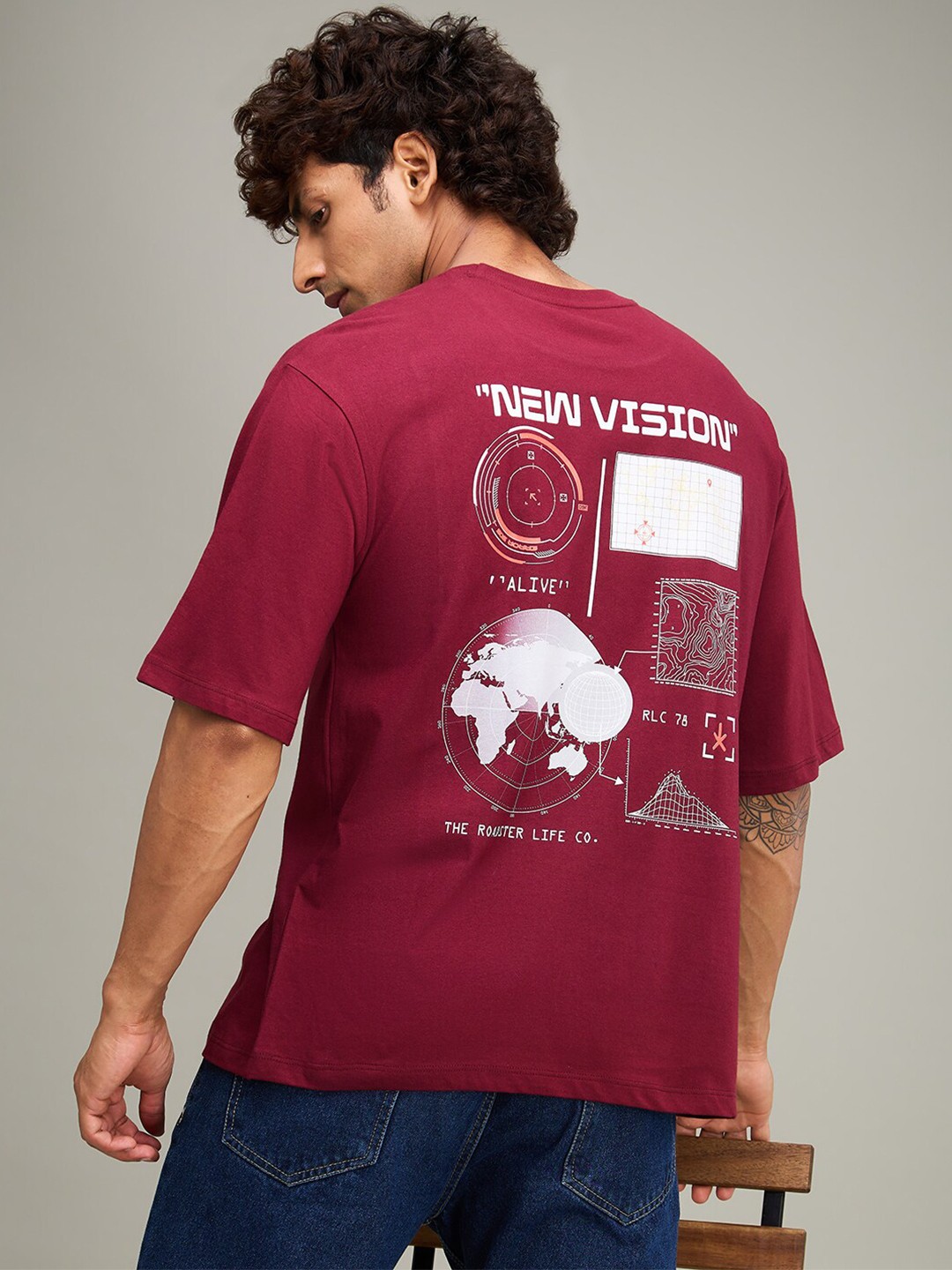 

The Roadster Lifestyle Co Maroon Printed Cotton Oversized-Fit T-Shirt