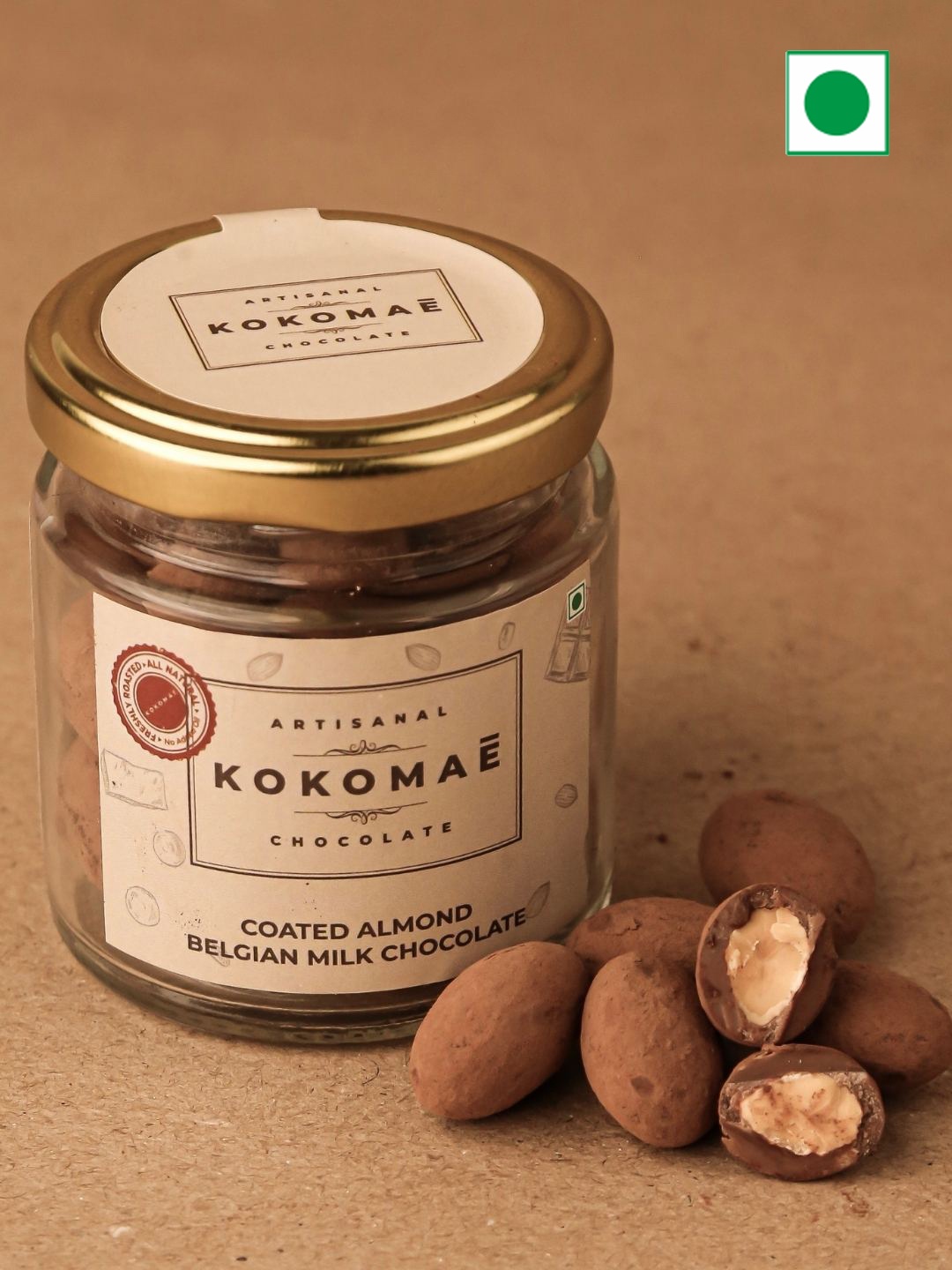 

Kokomae Artisanal Chocolate Pack Of 2 Almonds Coated in Smooth Belgian Milk Chocolate, Brown