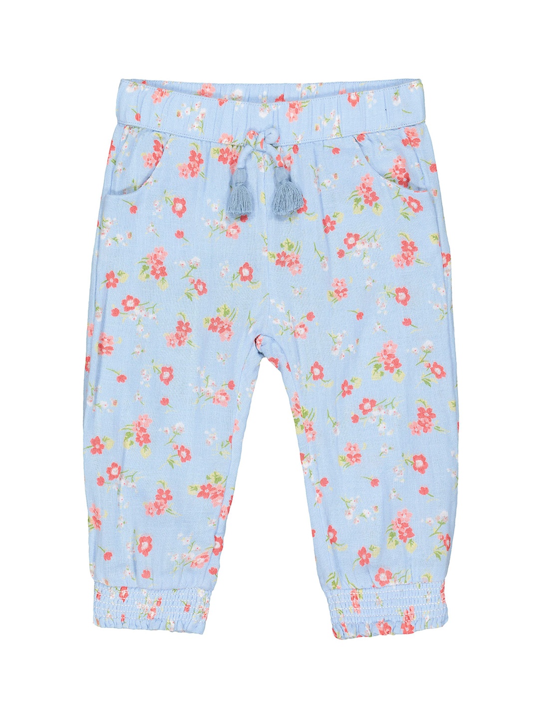 

mothercare Girls Floral Printed Pure Cotton Mid Rise Joggers, Blue
