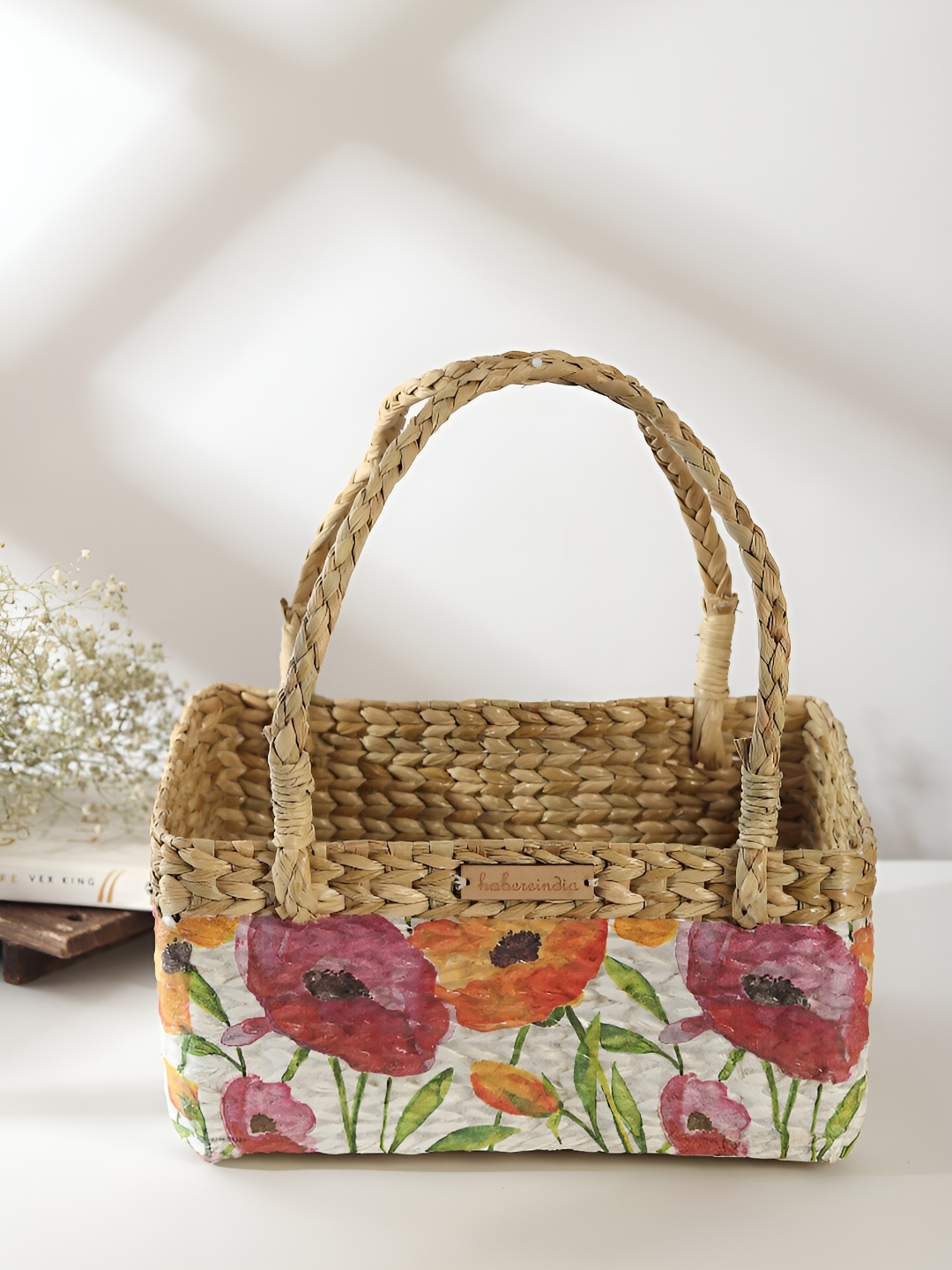

HABERE INDIA White Bohemian Bamboo Multi-Utility Seagrass Fruits Organiser