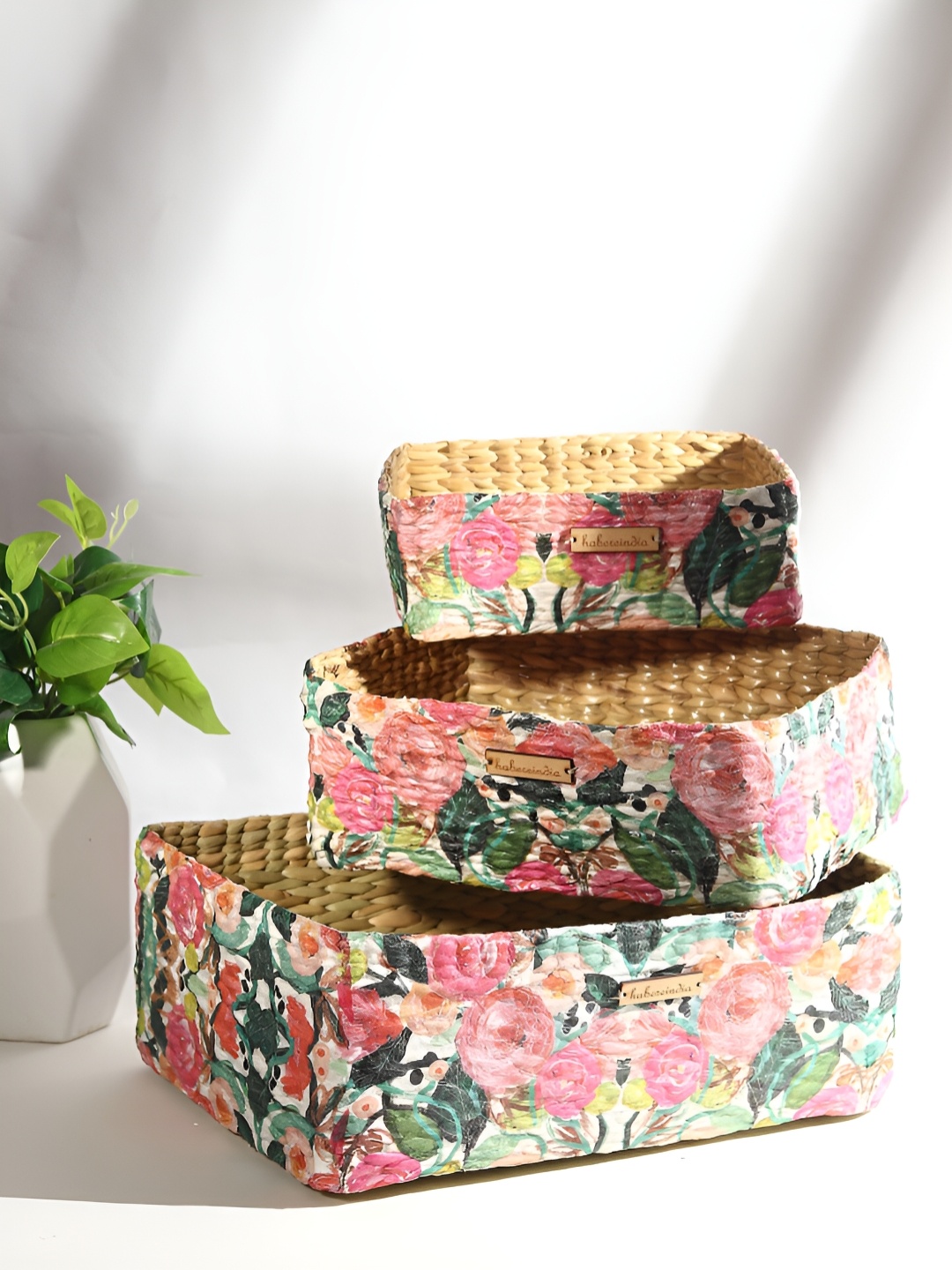 

HABERE INDIA Bohemian Brown 3 Pieces Bamboo Multi-Utility Seagrass Organiser