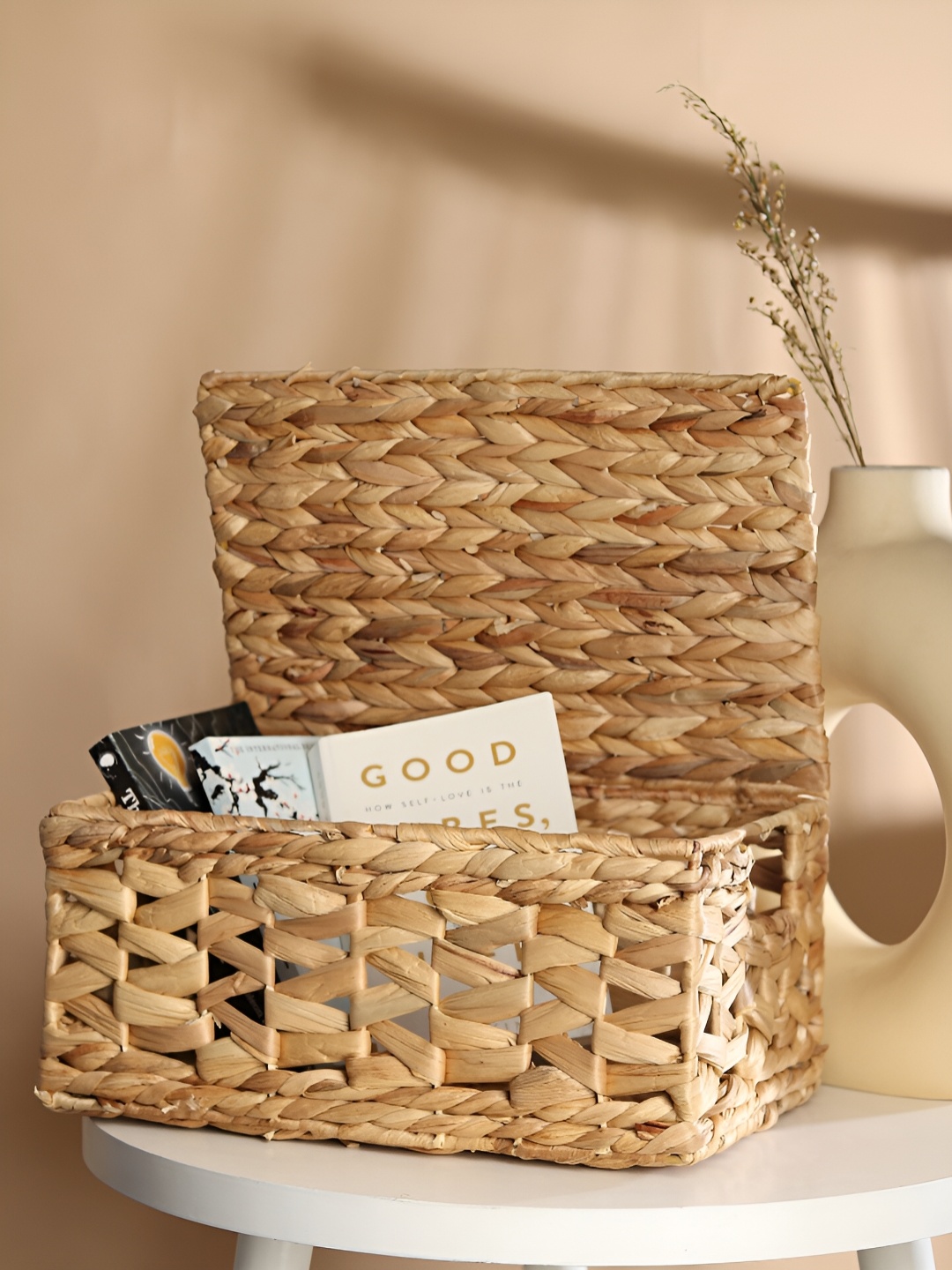 

HABERE INDIA Bohemian Beige Self Design Regular Storage Basket Organiser