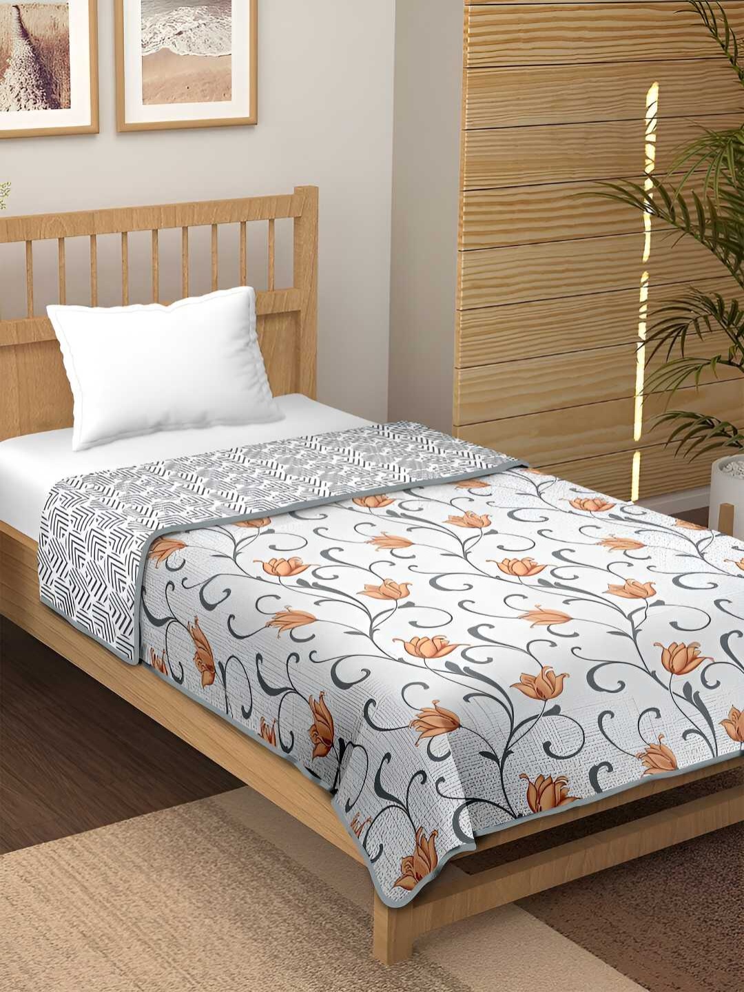 

tundwal's Grey & Peach Floral Printed AC Room Cotton 210 GSM Double Bed Dohar