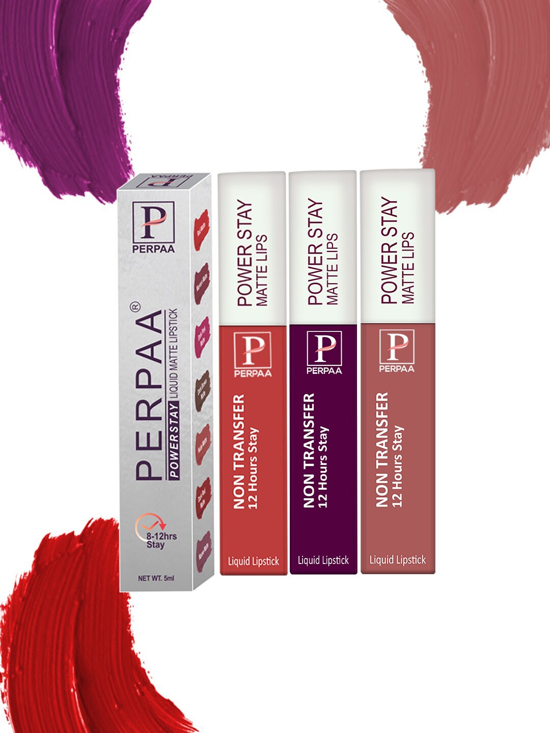 

PERPAA Set Of 3 Power Stay Long Lasting Liquid Matte Lipstick-5ml Each-01-03-21, Red