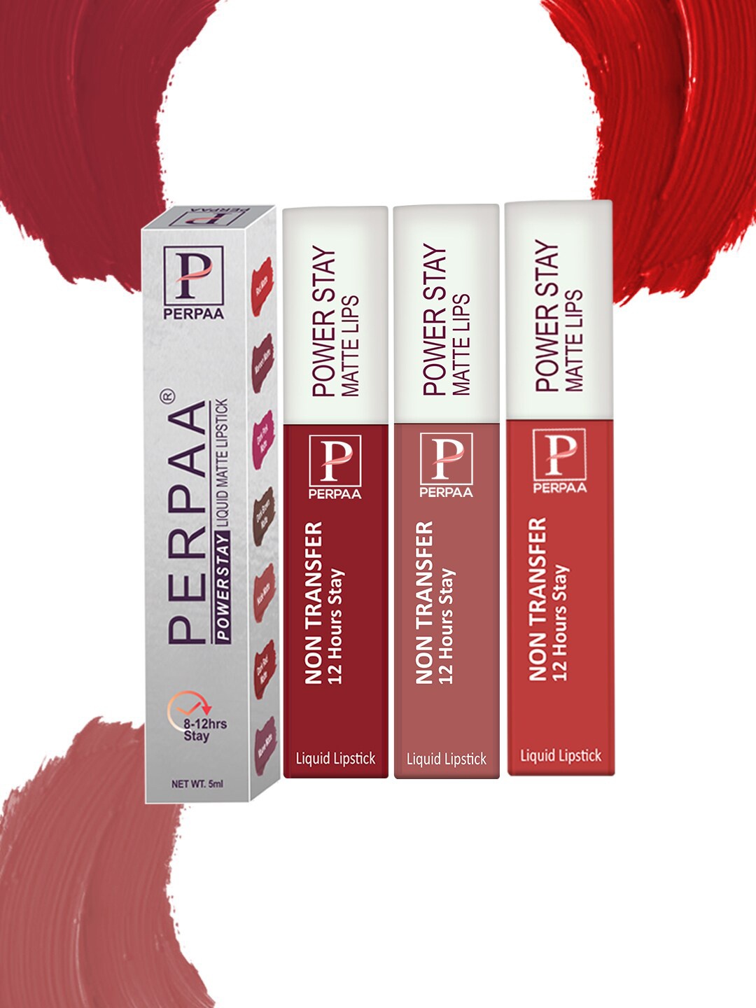 

PERPAA Set Of 3 Power Stay Long Lasting Liquid Matte Lipstick-5ml Each-01-21-22, Red