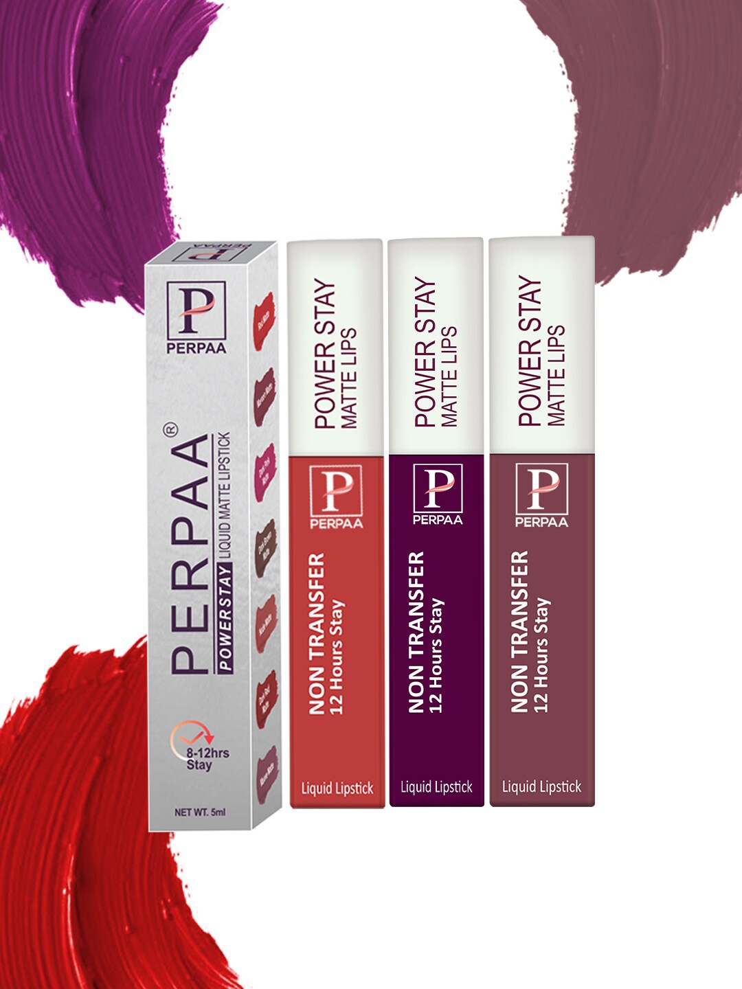 

PERPAA Set Of 3 Power Stay Long Lasting Liquid Matte Lipstick-5ml Each-01-03-23, Red