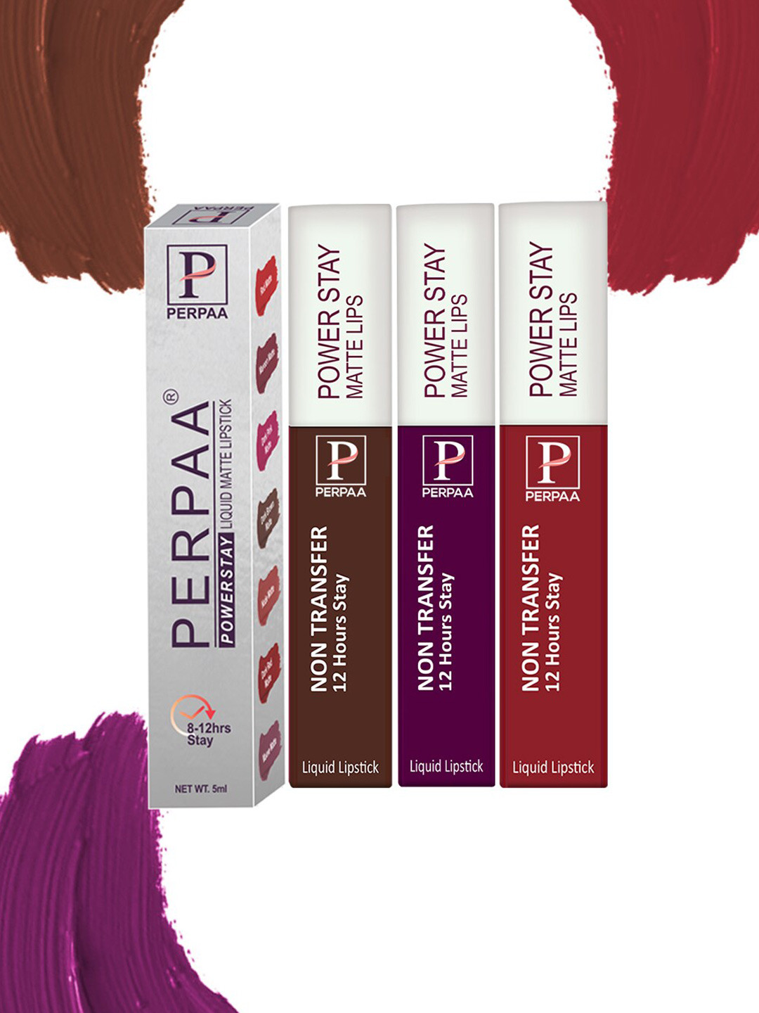 

PERPAA Set Of 3 Power Stay Long Lasting Liquid Matte Lipstick-5ml Each-03-16-22, Red