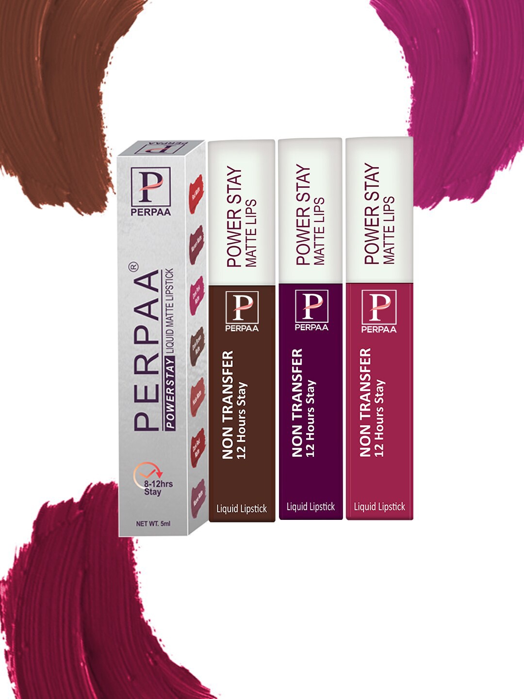 

PERPAA Set Of 3 Power Stay Long Lasting Liquid Matte Lipstick-5ml Each-03-10-16, Pink