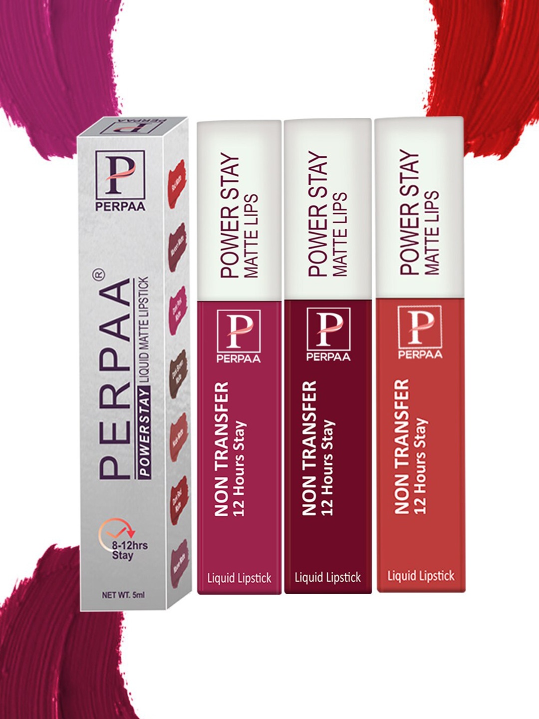 

PERPAA Set Of 3 Power Stay Long Lasting Liquid Matte Lipstick-5ml Each-01-09-10, Pink