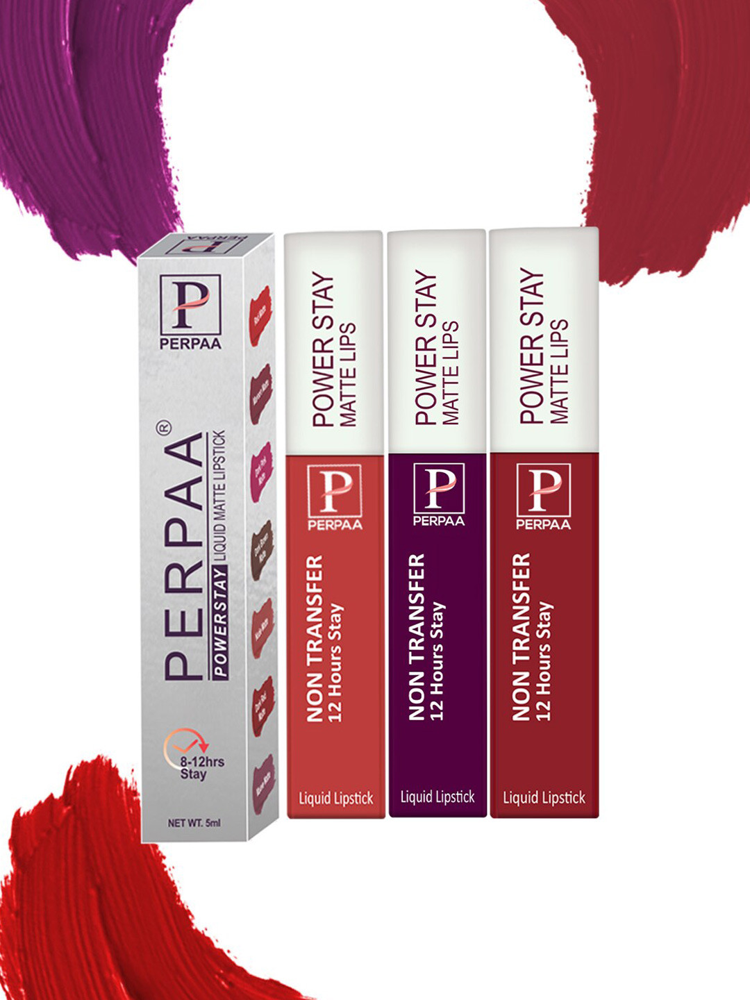 

PERPAA Set Of 3 Power Stay Long Lasting Liquid Matte Lipstick-5ml Each-01-03-22, Purple