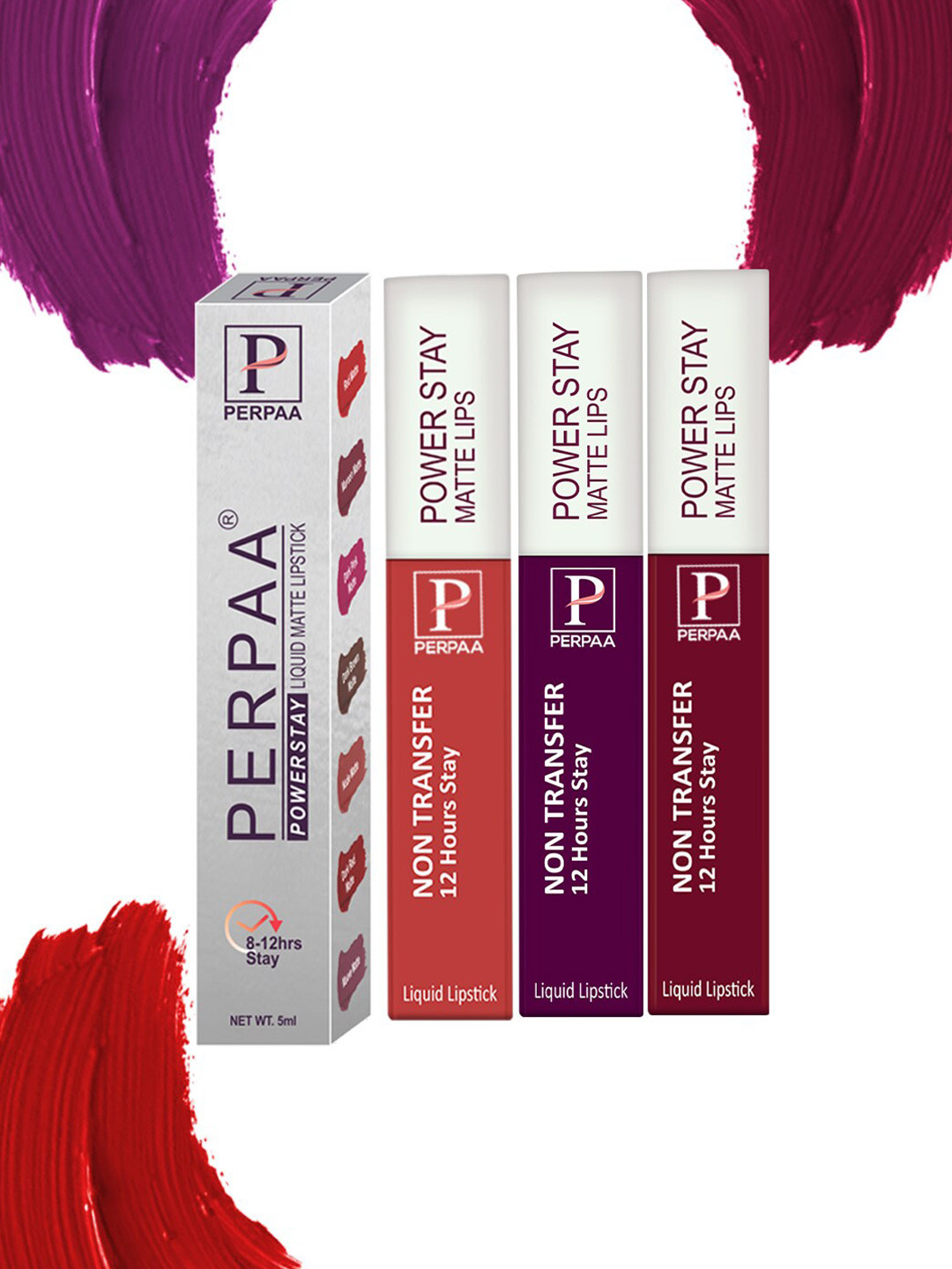 

PERPAA Set Of 3 Power Stay Long Lasting Liquid Matte Lipstick-5ml Each-01-03-09, Purple