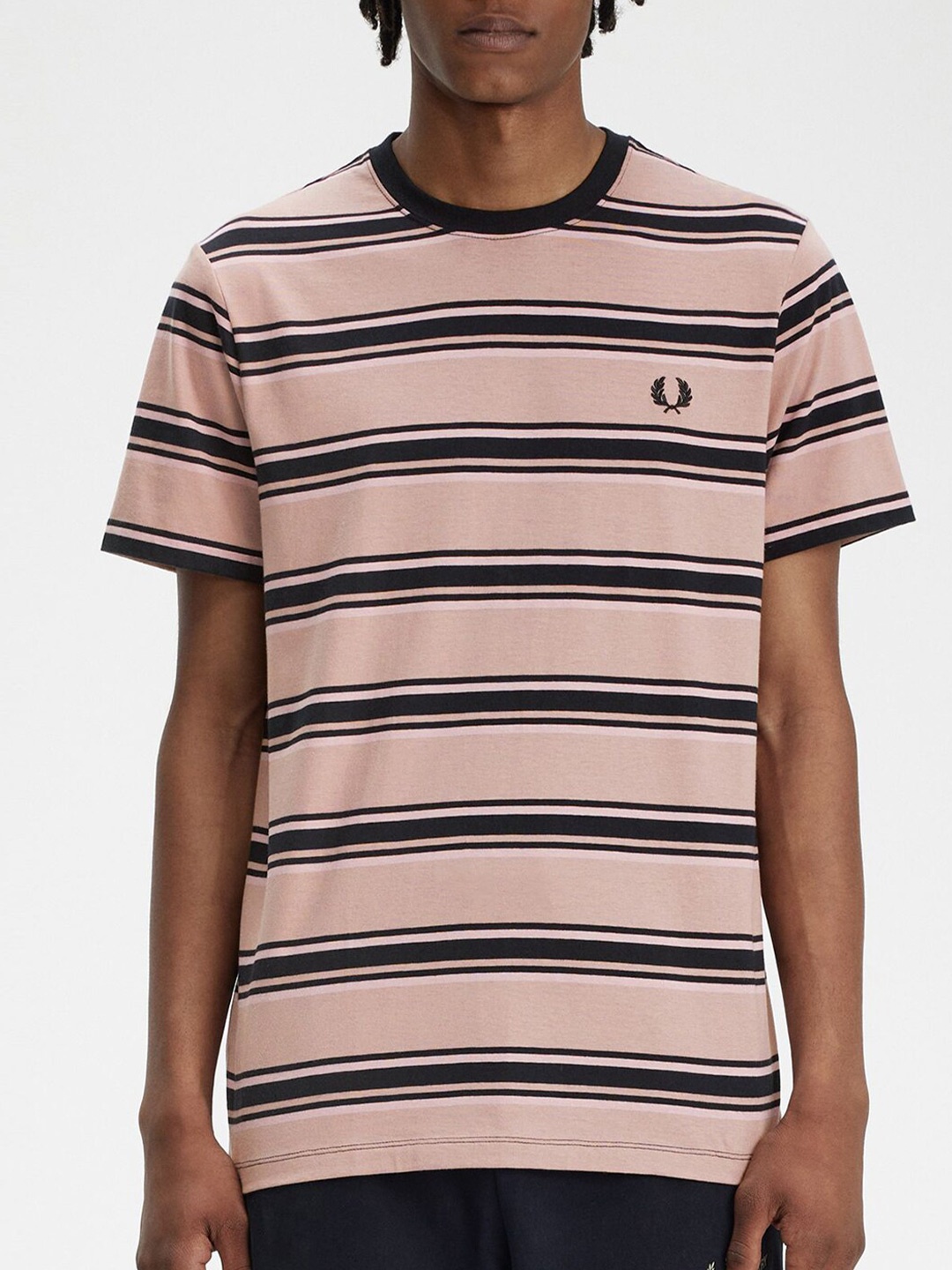 

Fred Perry Round Neck Striped Short Sleeves Cotton T-shirt, Pink