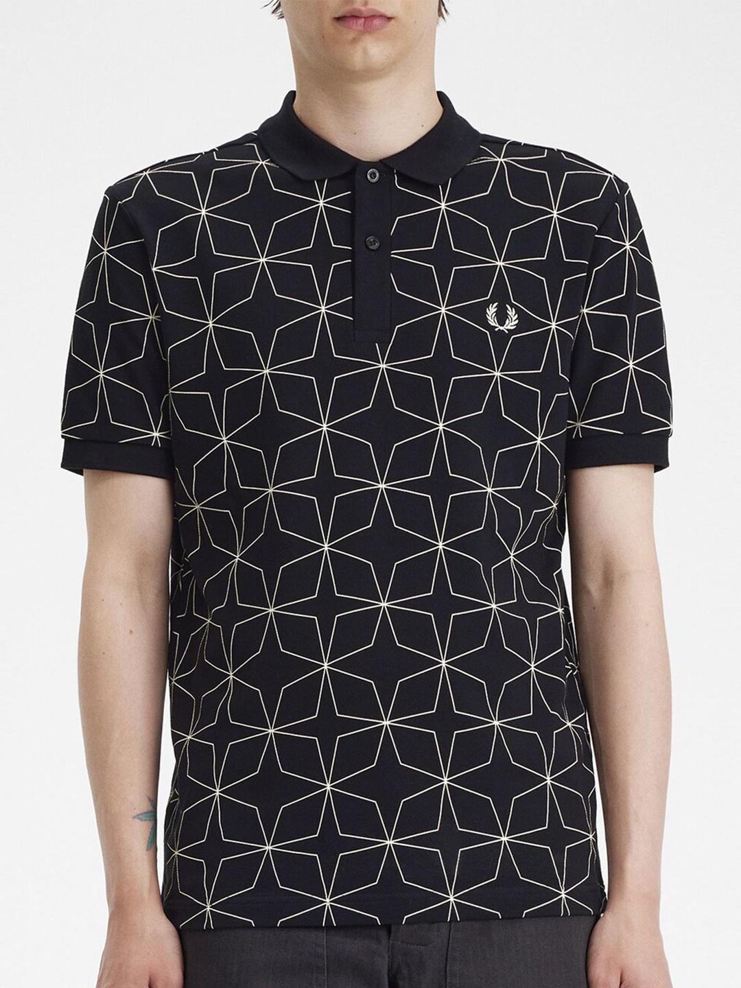 

Fred Perry Geometric Printed Polo Collar Cotton T-shirt, Black