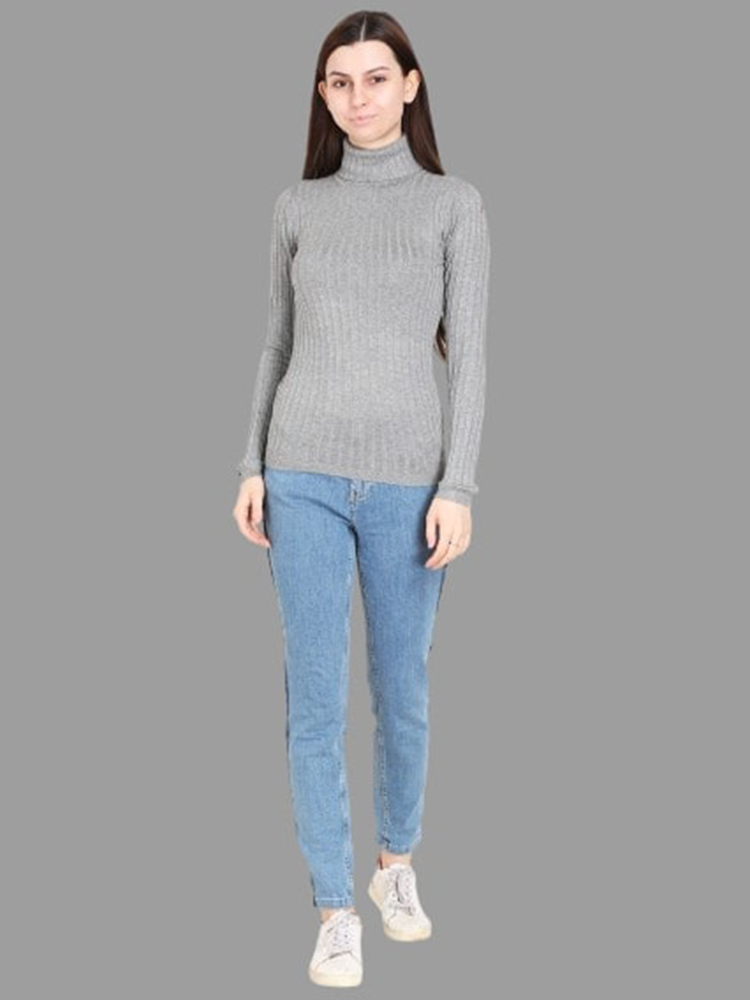 

NoBarr Turtle Neck Ribbed Pullover, Grey
