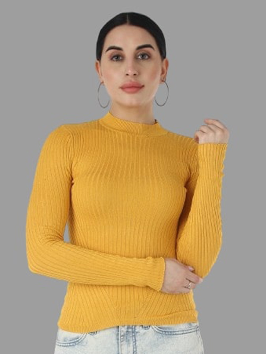 

NoBarr Turtle Neck Ribbed Pullover, Mustard