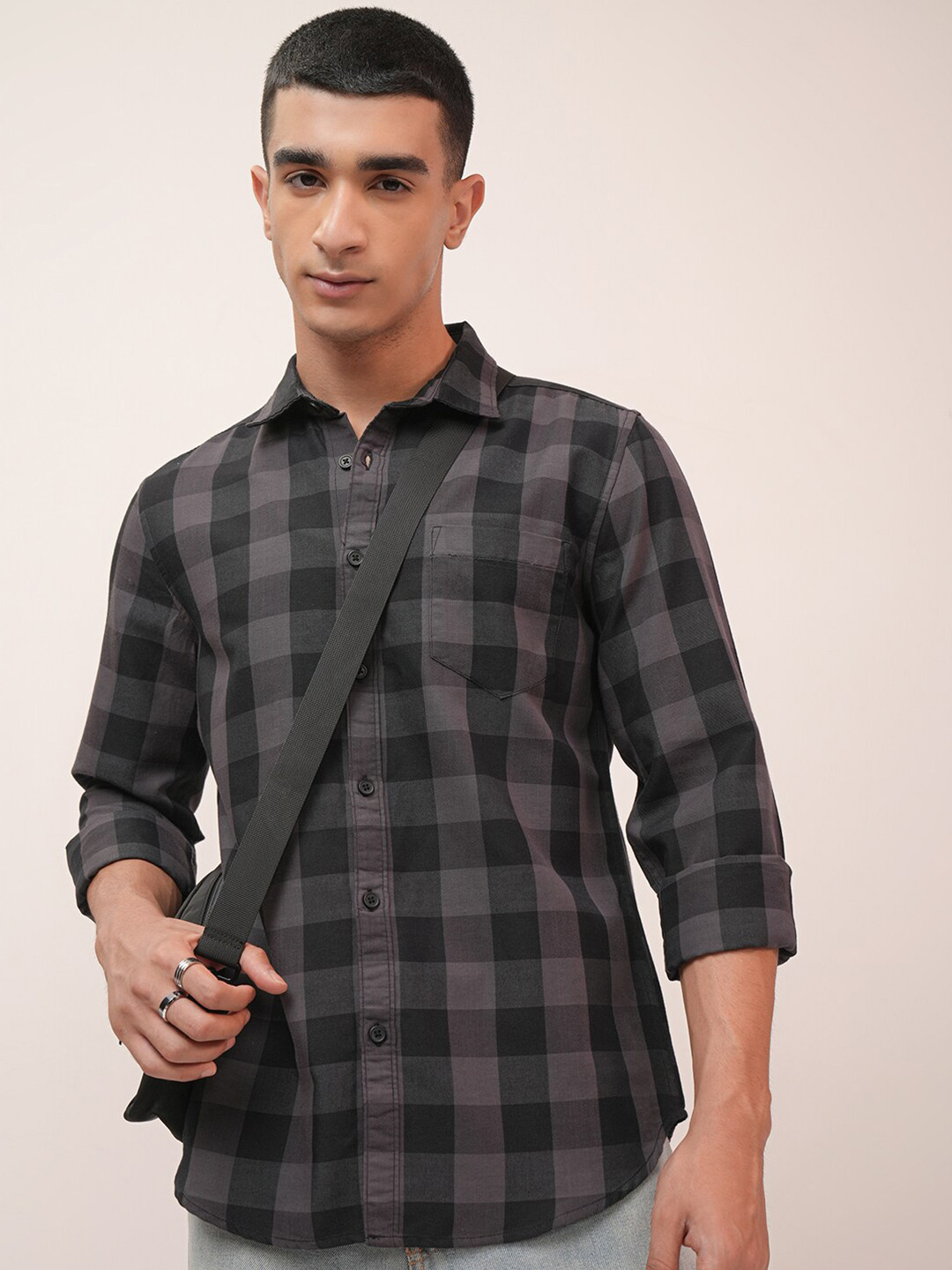 

Ketch Men Checked Slim FIt Shirt, Grey