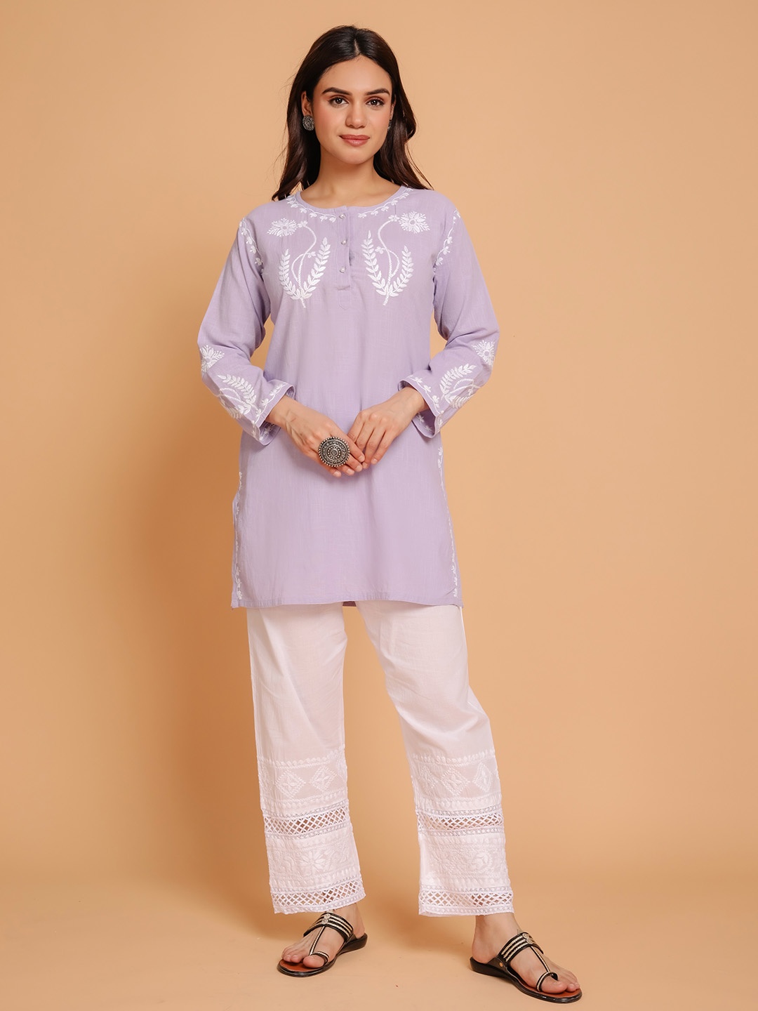 

HOUSE OF KARI Printed Handloom Kurta, Purple