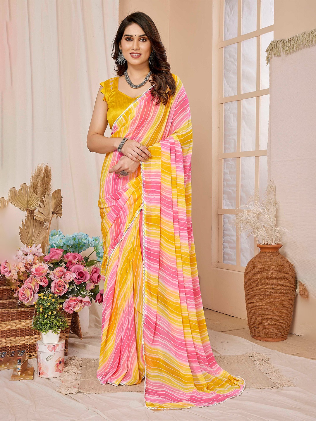 

Mitera Leheriya Printed Ready to Wear Saree, Yellow