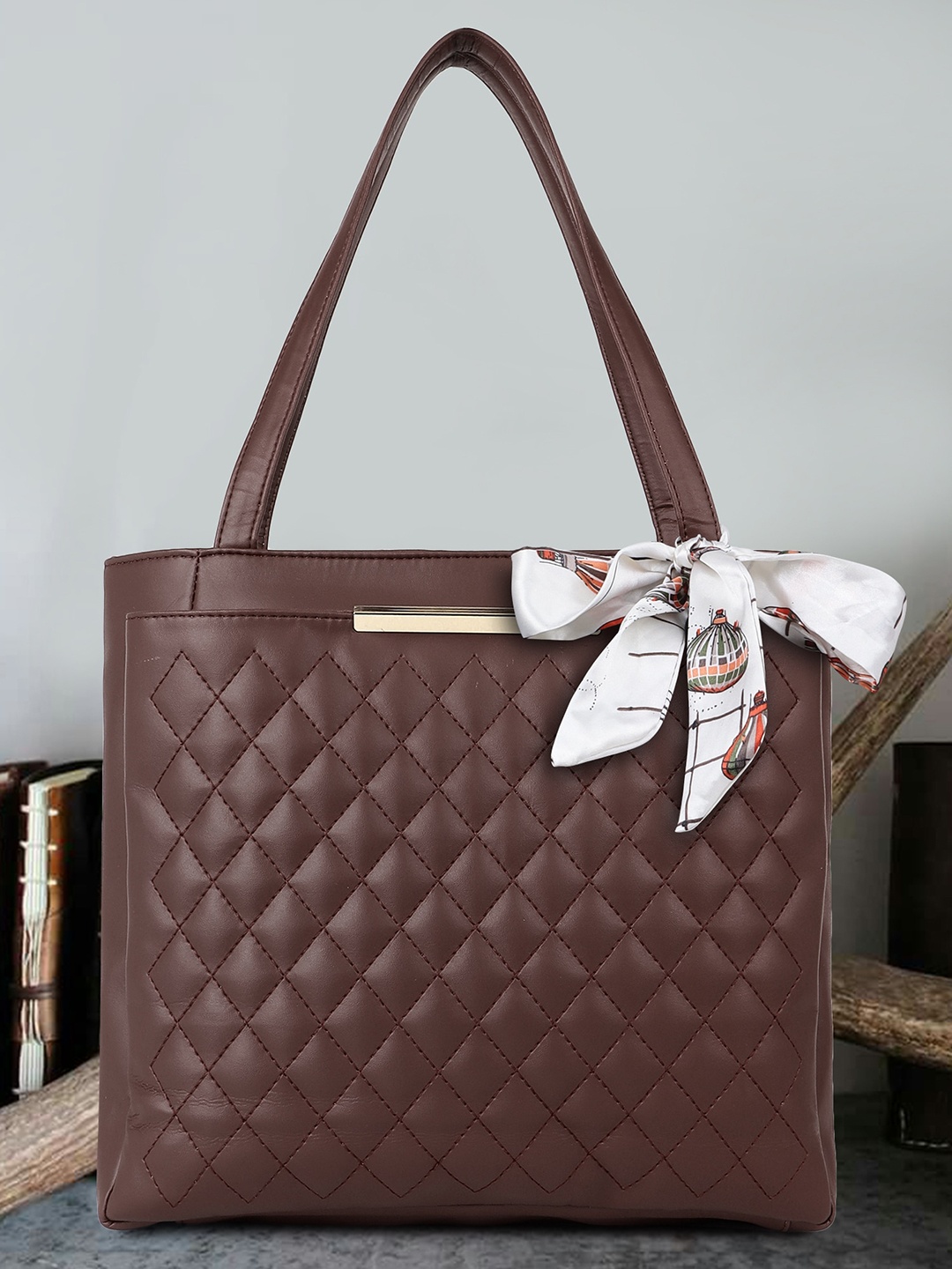 

OsaiZ Textured Structured Shoulder Bag, Brown