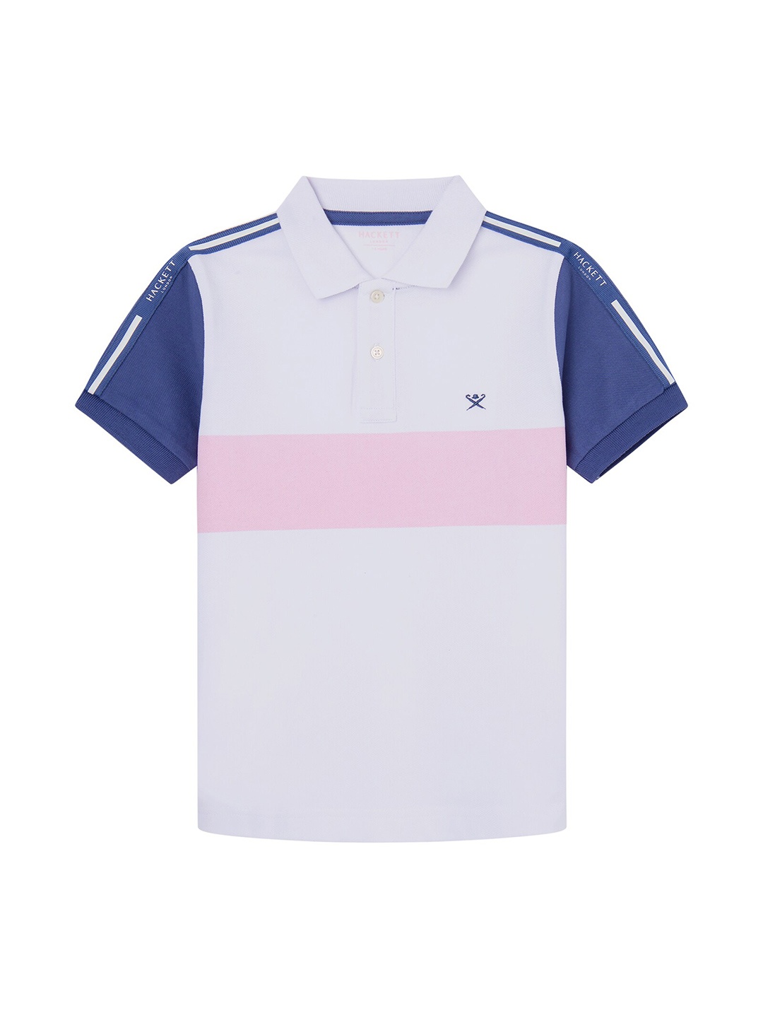 

HACKETT LONDON Boys Colourblocked Polo Collar Cotton T-shirt, White