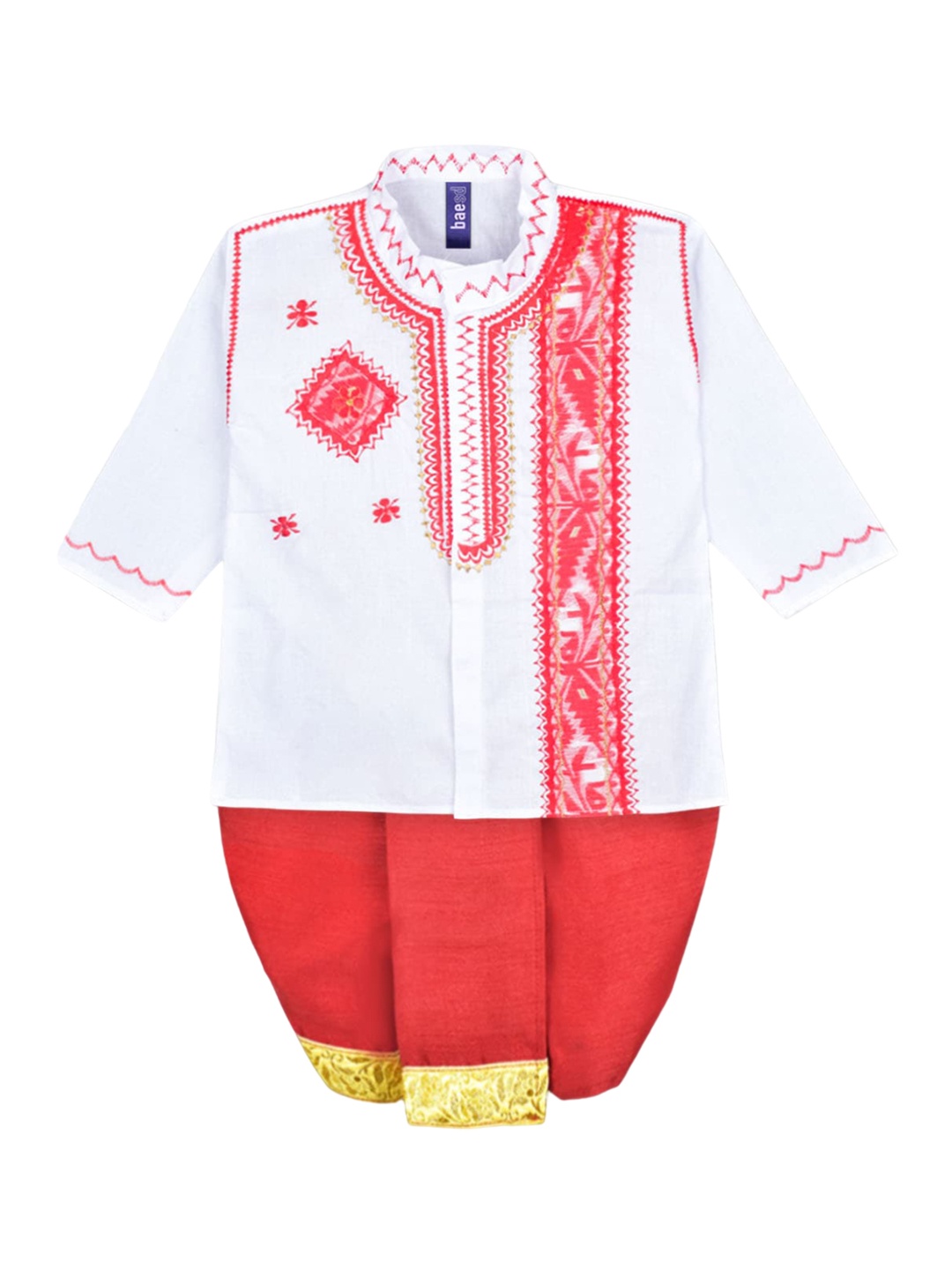 

BAESD Boys Ethnic Motifs Embroidered Regular Pure Cotton Kurta with Dhoti Pants, White