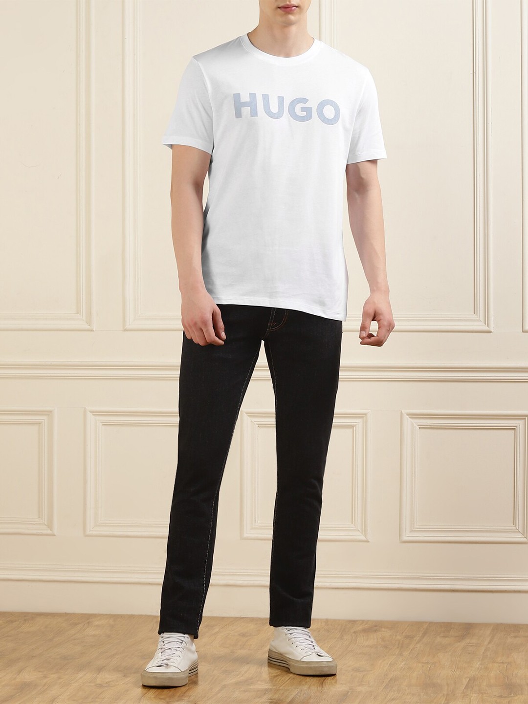 

HUGO Typography Printed Round Neck Cotton T-shirt, White
