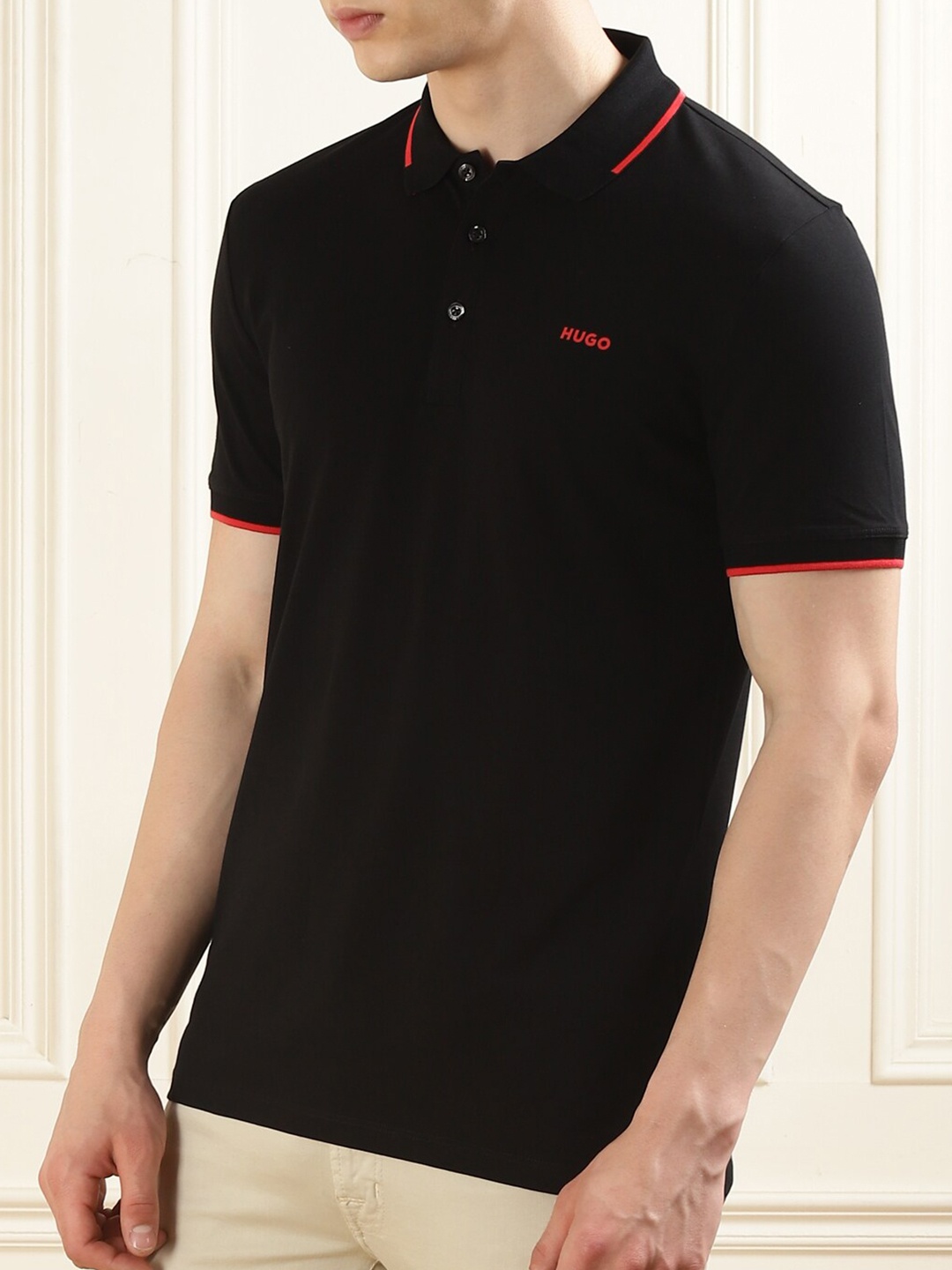 

HUGO Polo Collar Short Sleeves Cotton T-shirt, Black