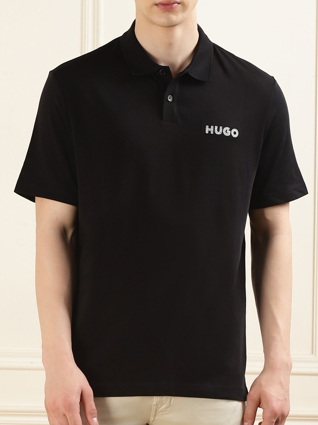 

HUGO Polo Collar Short Sleeves Cotton T-shirt, Black