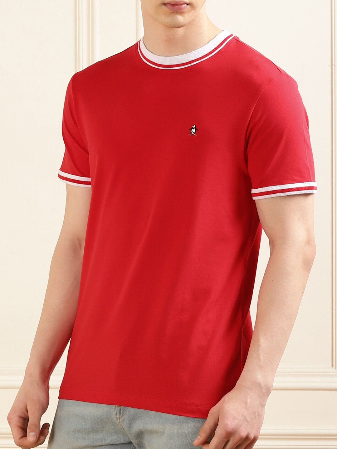 

Original Penguin Ribbed Neck Cotton T-shirt, Red