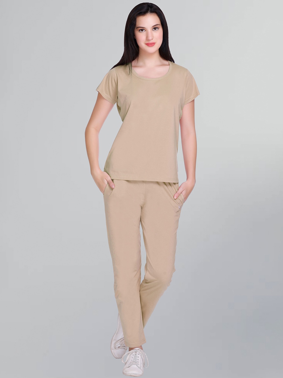 

GODFREY Round Neck T-Shirt With Trouser Co-Ords, Beige