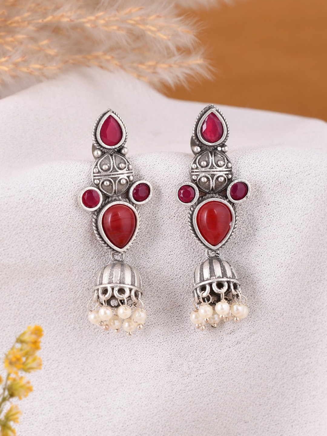 

DASTOOR Contemporary Silver Jhumkas Earrings