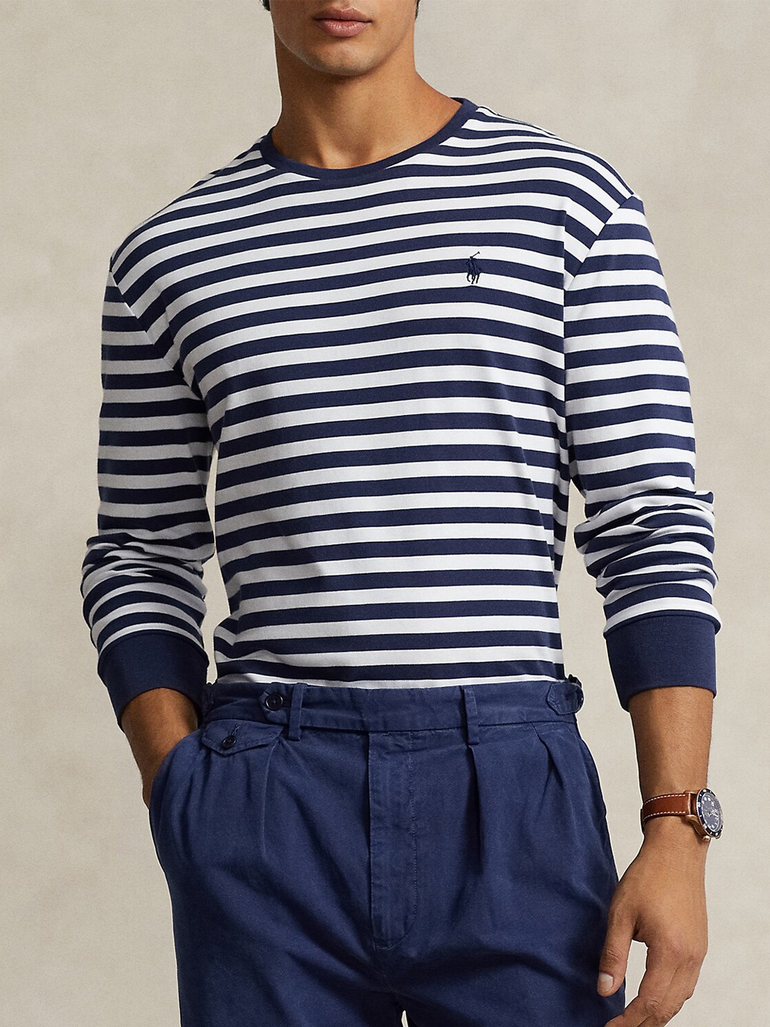 

Polo Ralph Lauren Classic Fit Striped Soft Cotton T-Shirt, Navy blue