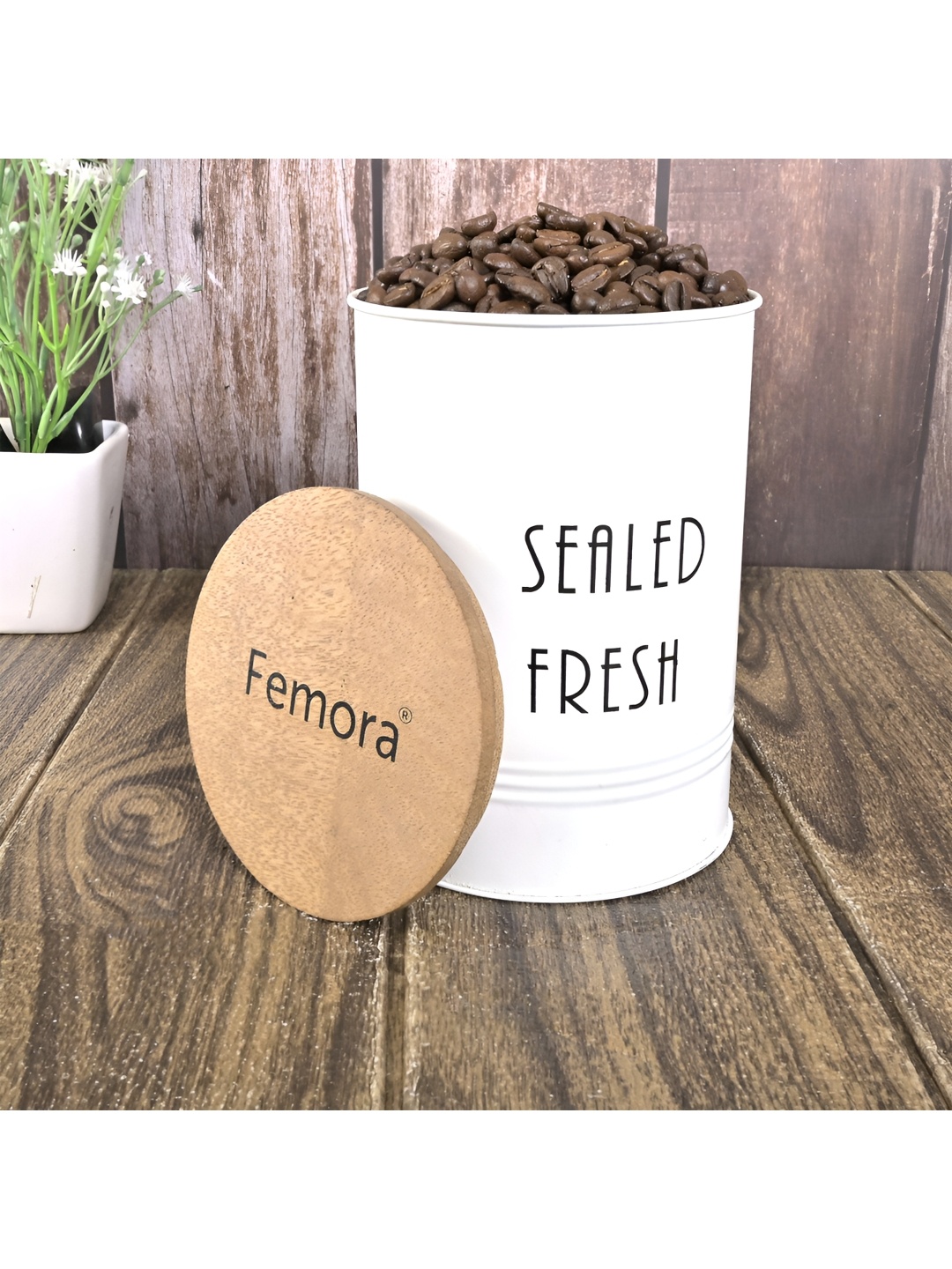 

Femora White Printed Tin Air Tight Storage Container With Lid - 900 ml